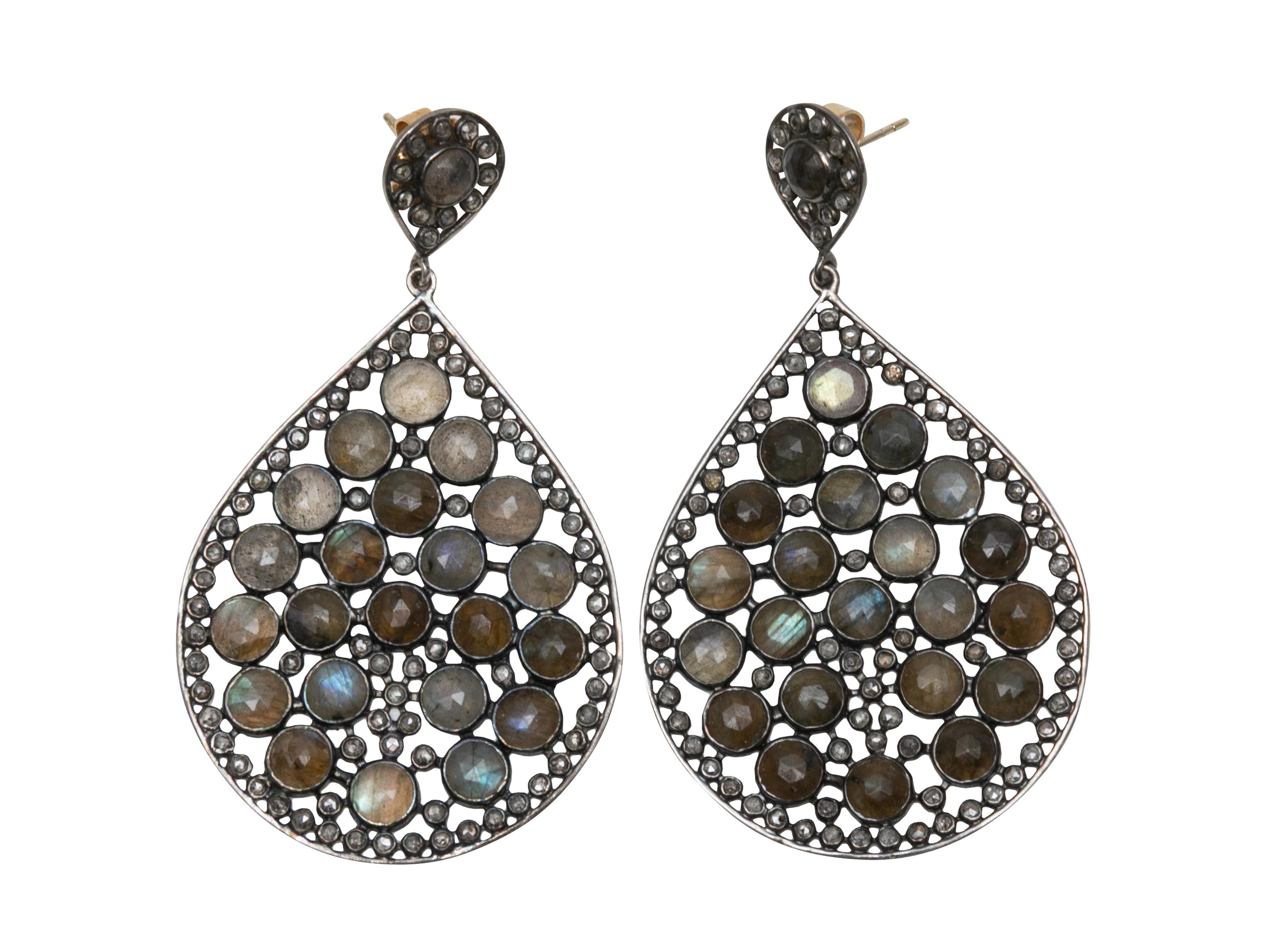 Teardrop-Ohrringe in Grau & Multicolor Bavna Labradorit & Pave Diamant im Zustand „Gut“ im Angebot in New York, NY