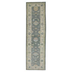 Grey Multicolor Floral Design Handwoven Wool Turkish Oushak Runner
