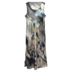 Grey & Multicolor Giorgio Armani Silk Watercolor Print Dress