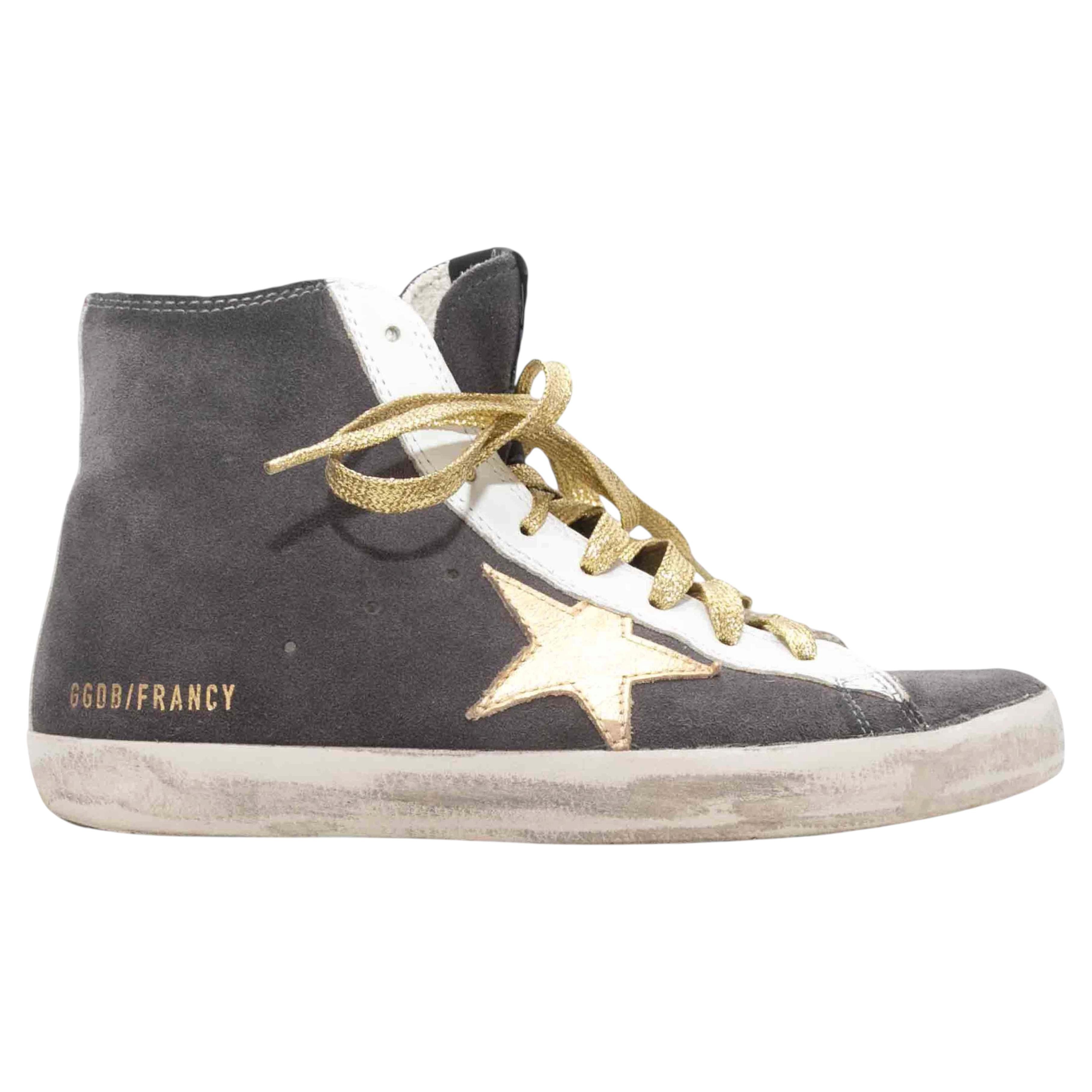 Graue und mehrfarbige Golden Goose High-Top-Sneaker aus Wildleder, Größe 7 im Angebot