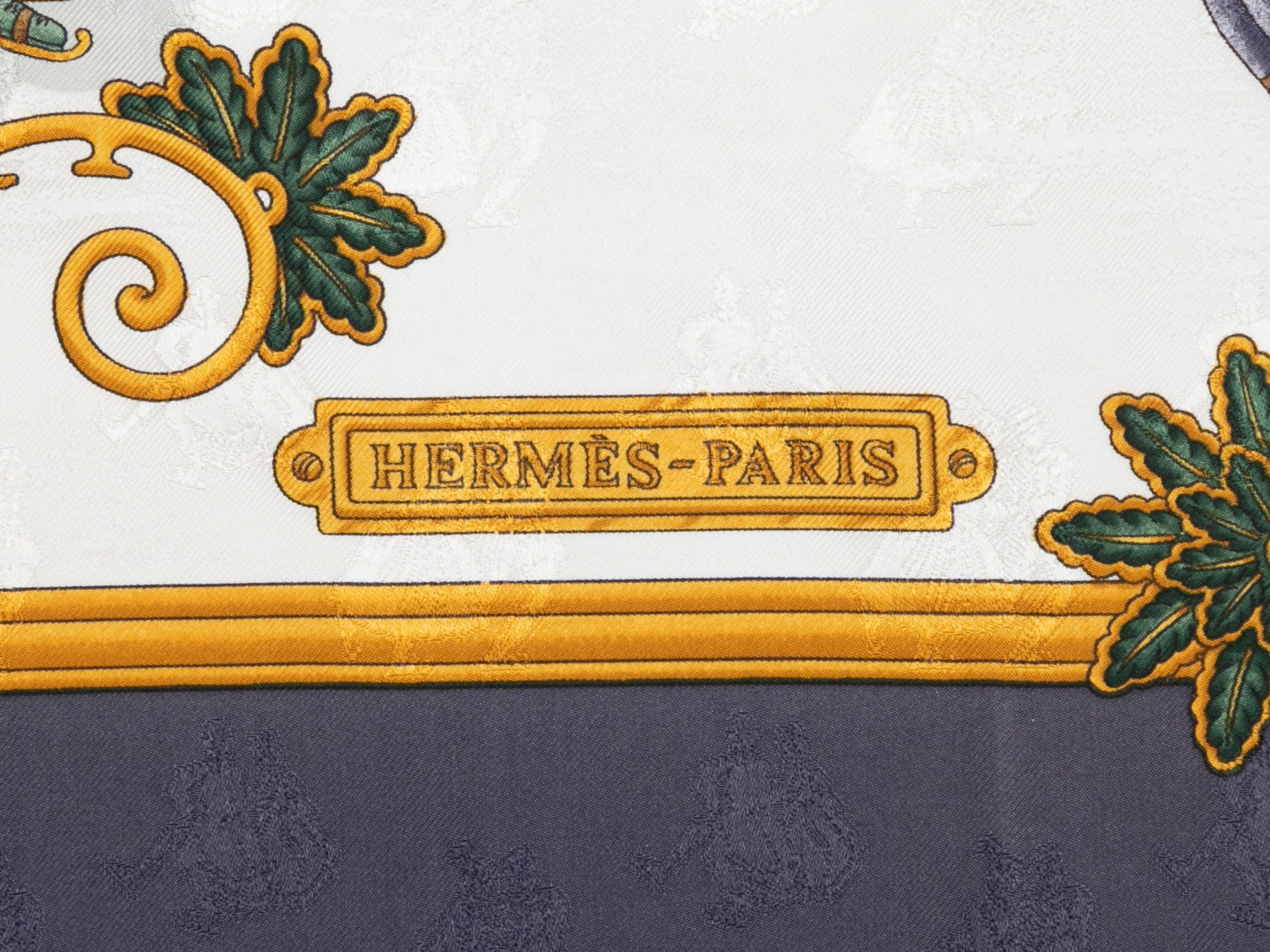 Women's or Men's Grey & Multicolor Hermes Joie D'Hiver Motif Printed Silk Scarf For Sale
