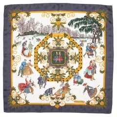 Foulard en soie imprimée à motif Joie d'Hiver Hermes gris et multicolore
