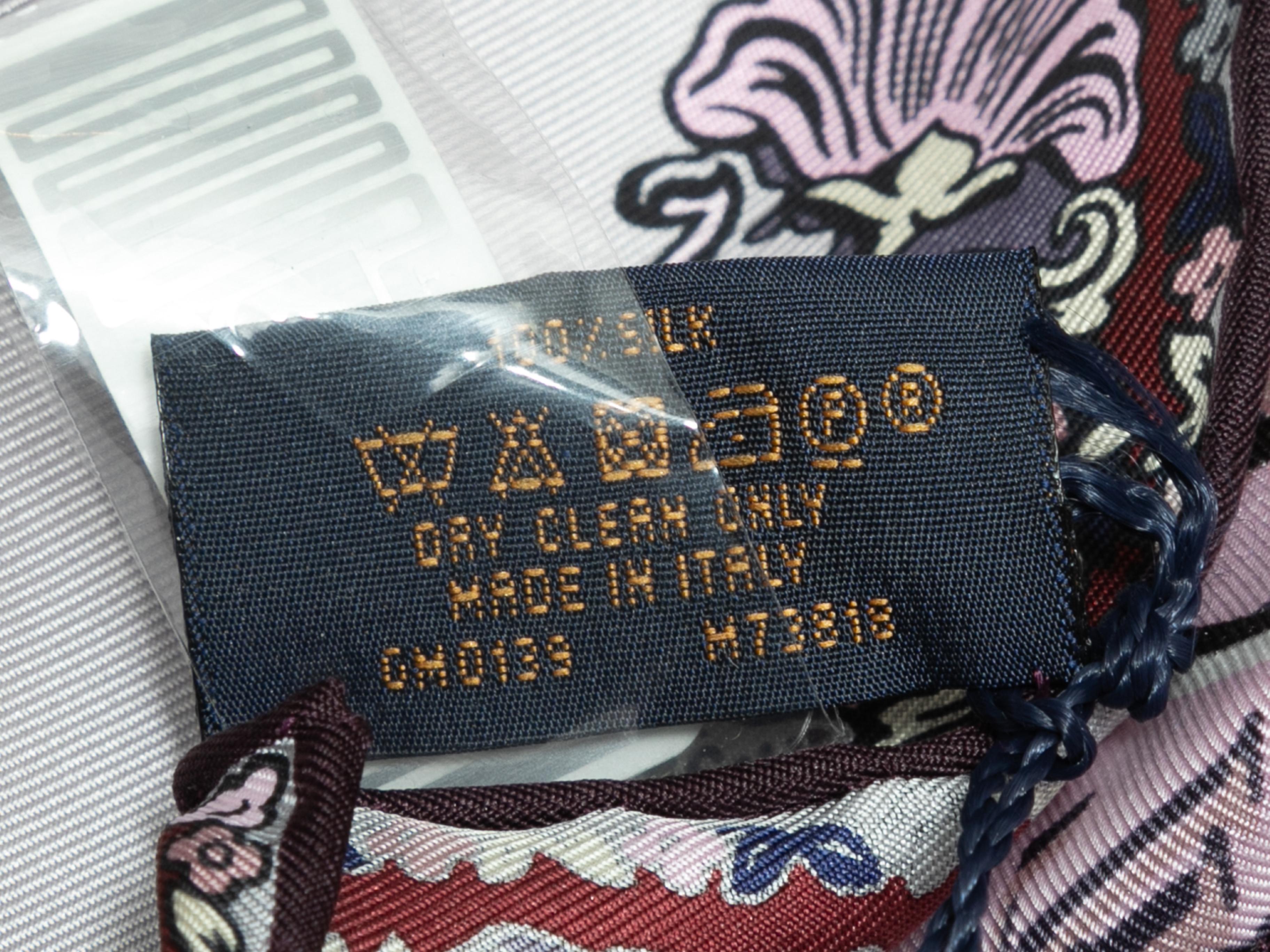 Grey and multicolor 'The World Is Yours' motif print silk scarf by Louis Vuitton. 35