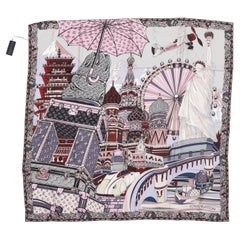Grey & Multicolor Louis Vuitton 'The World Is Yours' Motif Silk Scarf