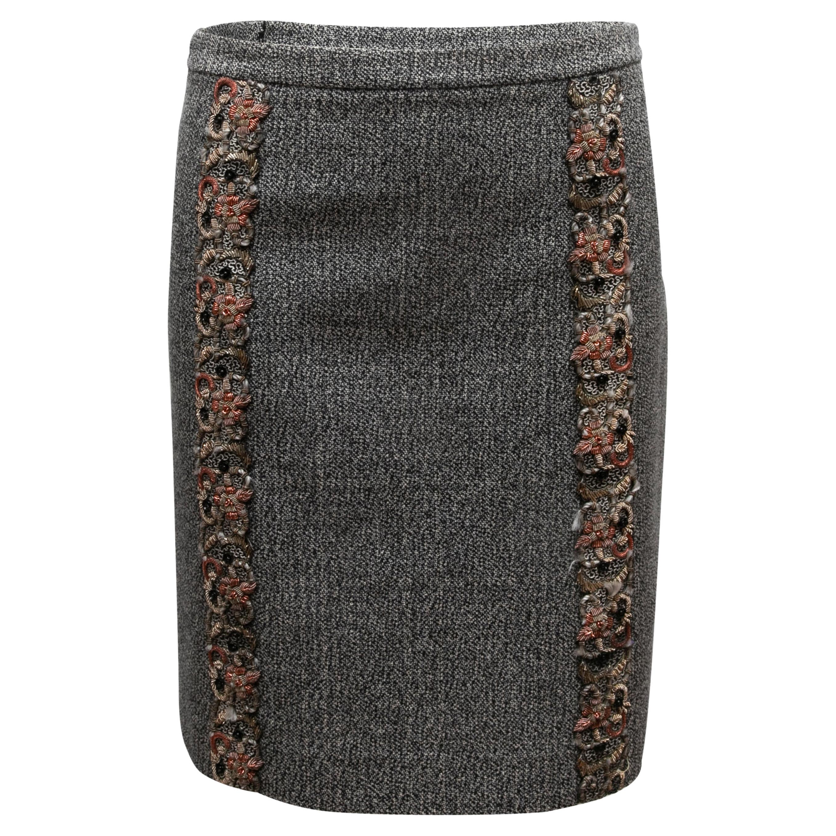 Falda lápiz bordada de lana virgen Miu Miu gris y multicolor Talla IT 40