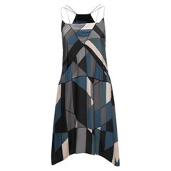 Grey & Multicolor Valentino Geometric Print Silk Dress Size US M