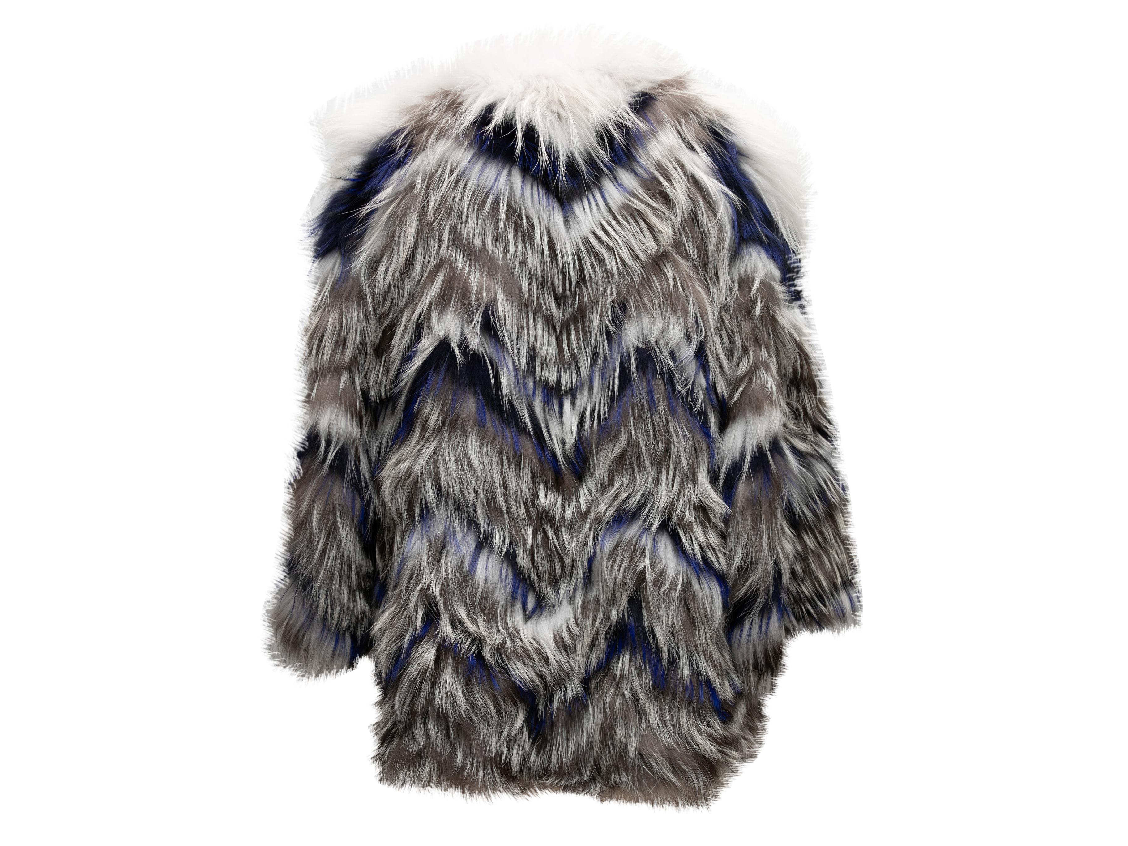 Yves Salomon - Veste en fourrure de renard à chevrons grise et multicolore, taille EU 40 Pour femmes en vente