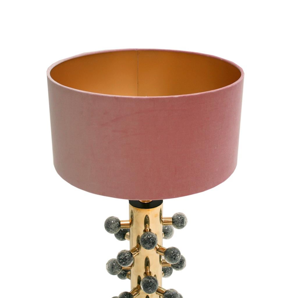 Mid Century Style Grey Murano Glass and Brass Italian Table Lamps In Good Condition For Sale In Ibiza, Spain