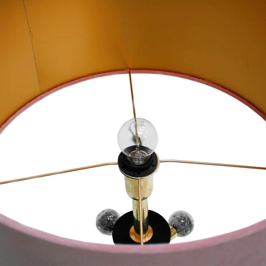 Contemporary Mid Century Style Grey Murano Glass and Brass Italian Table Lamps For Sale