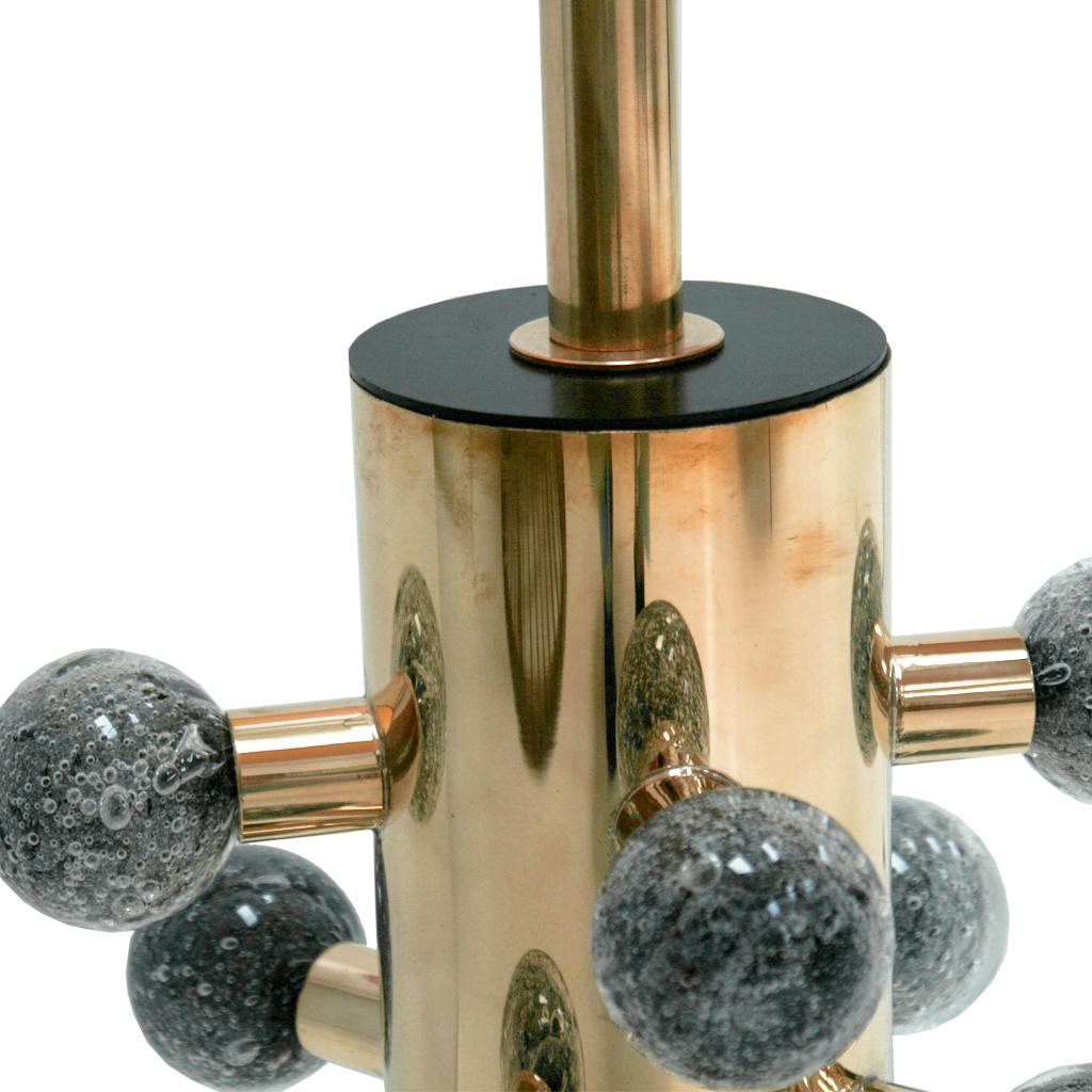 Mid Century Style Grey Murano Glass and Brass Italian Table Lamps For Sale 3