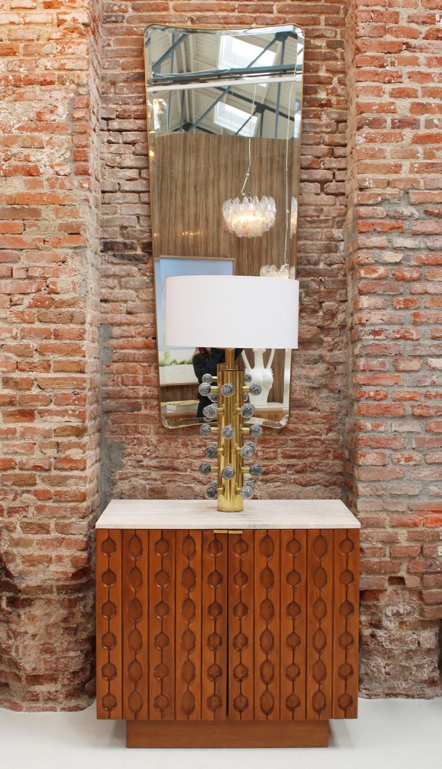 Mid Century Style Grey Murano Glass and Brass Italian Table Lamps For Sale 4