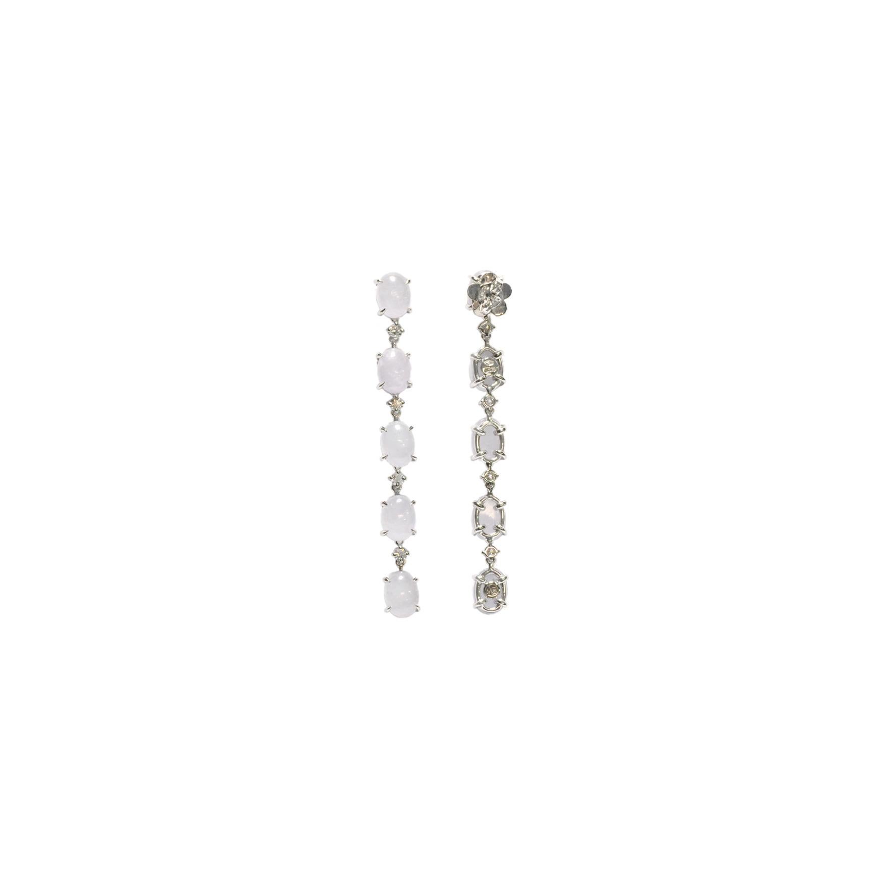 Grey Natural Jade Diamond 18 Kt White Gold Pendant Earrings In New Condition For Sale In Valenza , IT