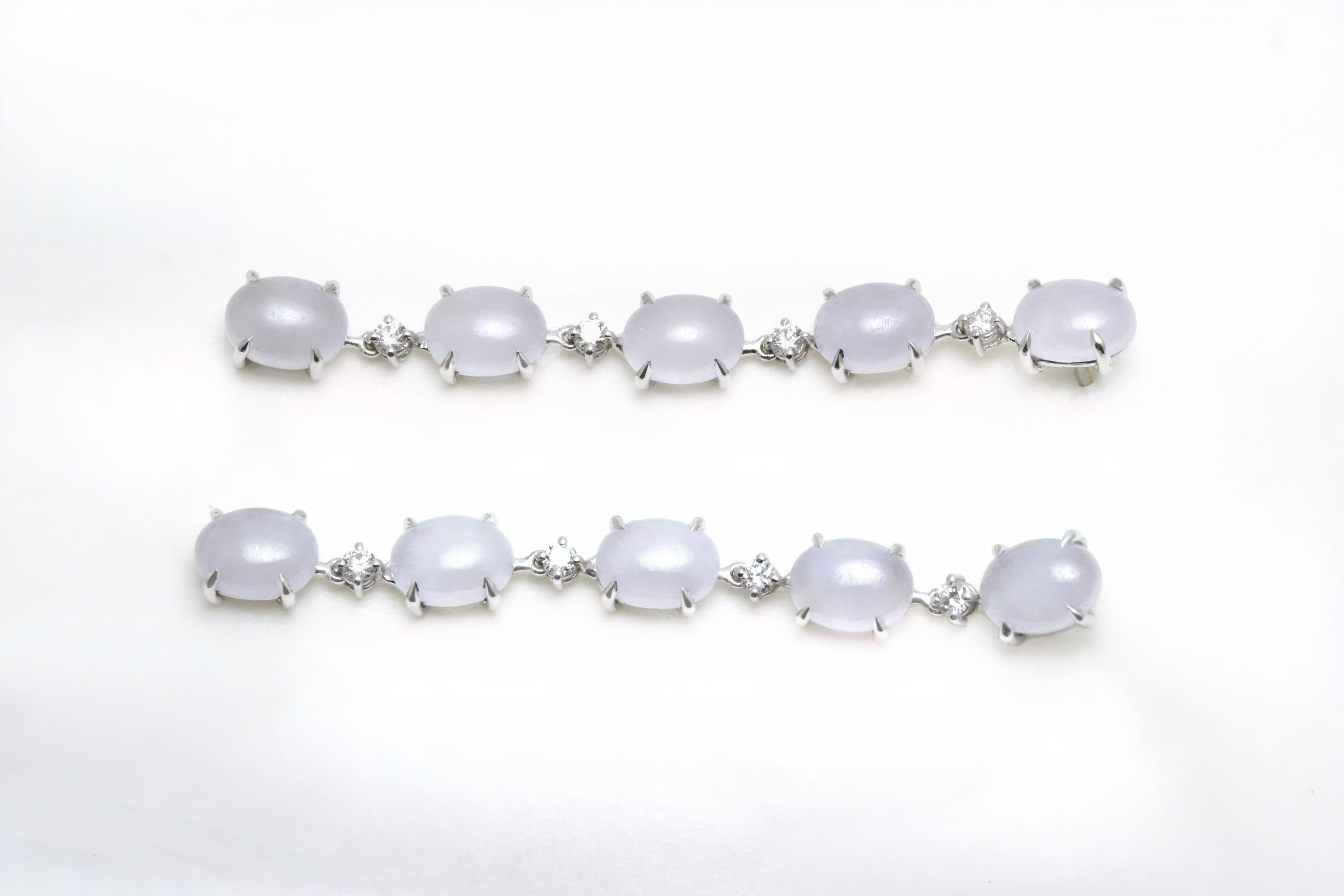 Women's Grey Natural Jade Diamond 18 Kt White Gold Pendant Earrings For Sale