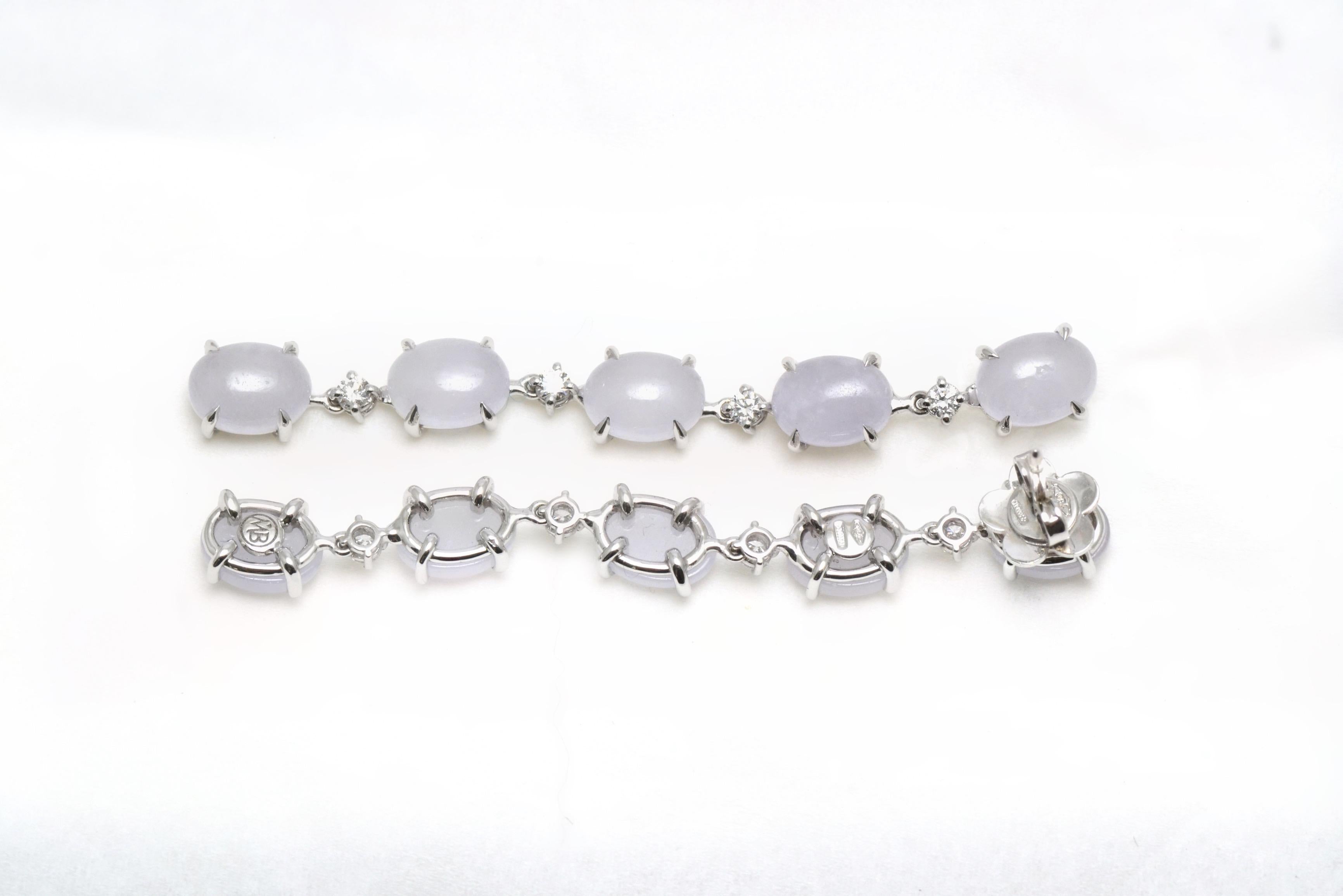 Grey Natural Jade Diamond 18 Kt White Gold Pendant Earrings For Sale 1