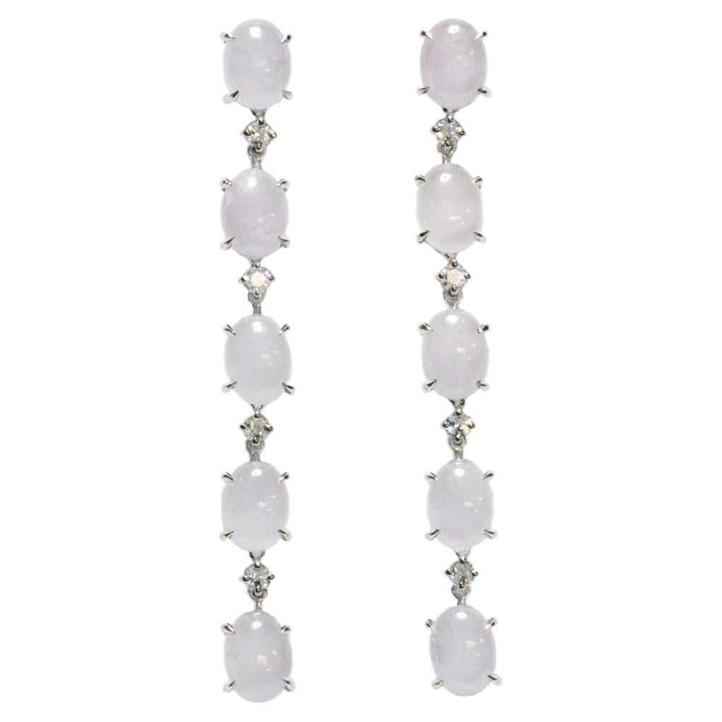 Grey Natural Jade Diamond 18 Kt White Gold Pendant Earrings