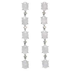 Grey Natural Jade Diamond 18 Kt White Gold Pendant Earrings