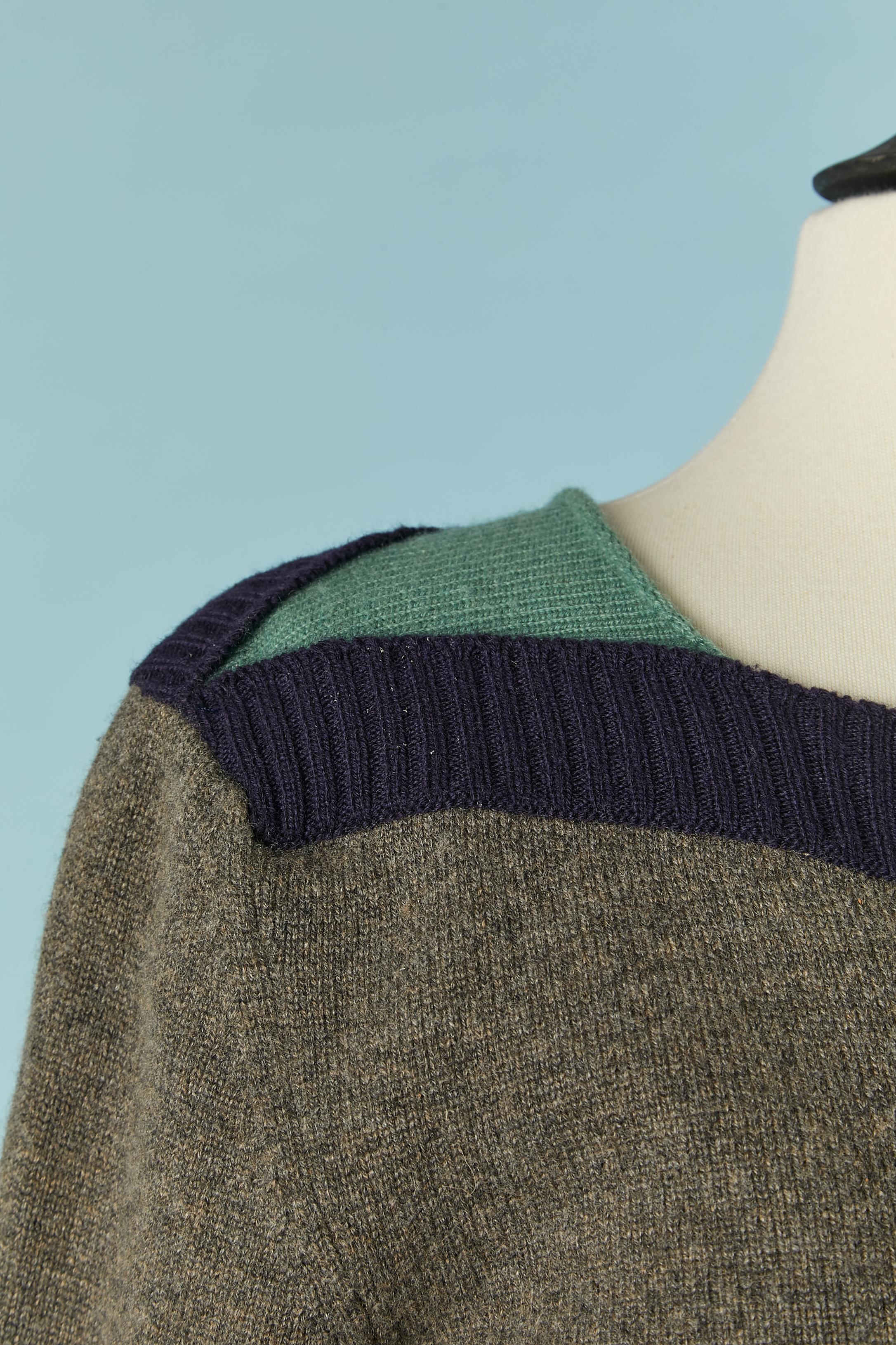 Black Grey, navy and green cashmere cardigan with branded button CHANEL