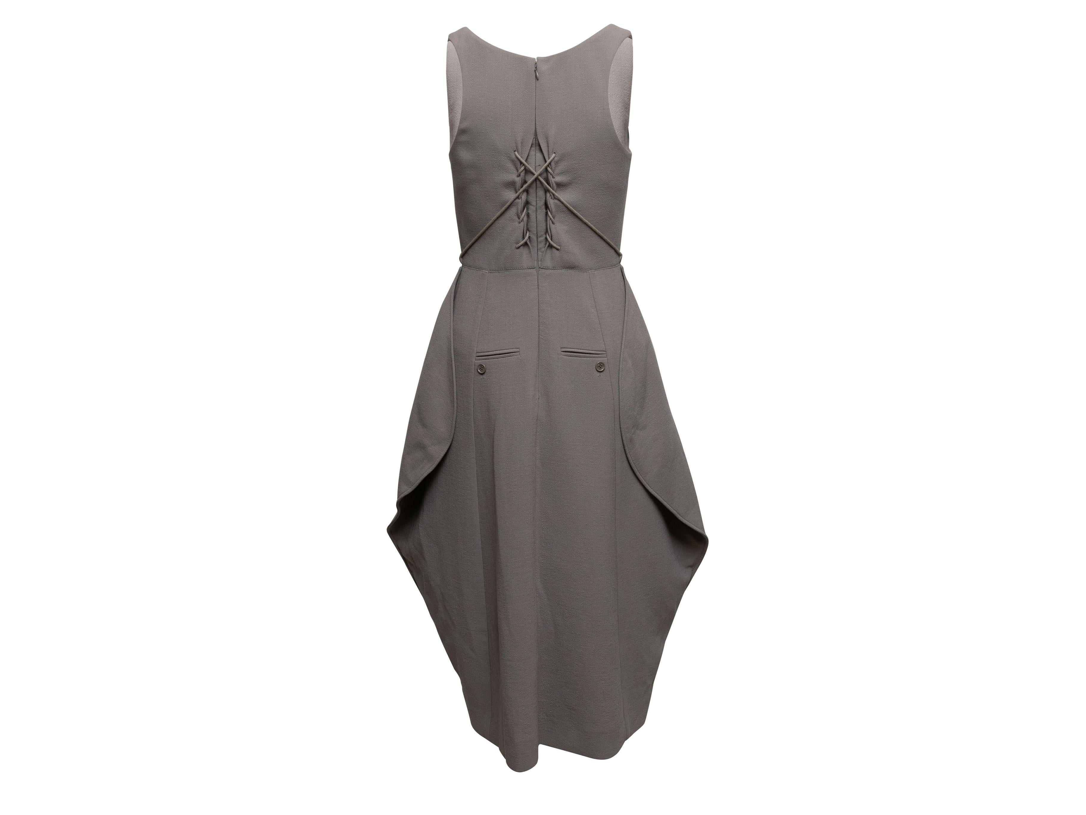 Gray Grey Nina Ricci Wool Lace-Up Back Sleeveless Dress Size FR 36