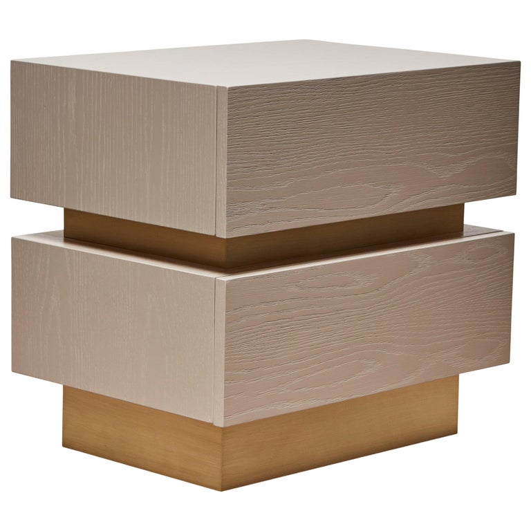 Grey Oak And Brass Small Stacked Box Nightstand By Lawson Fenning For Sale At 1stdibs