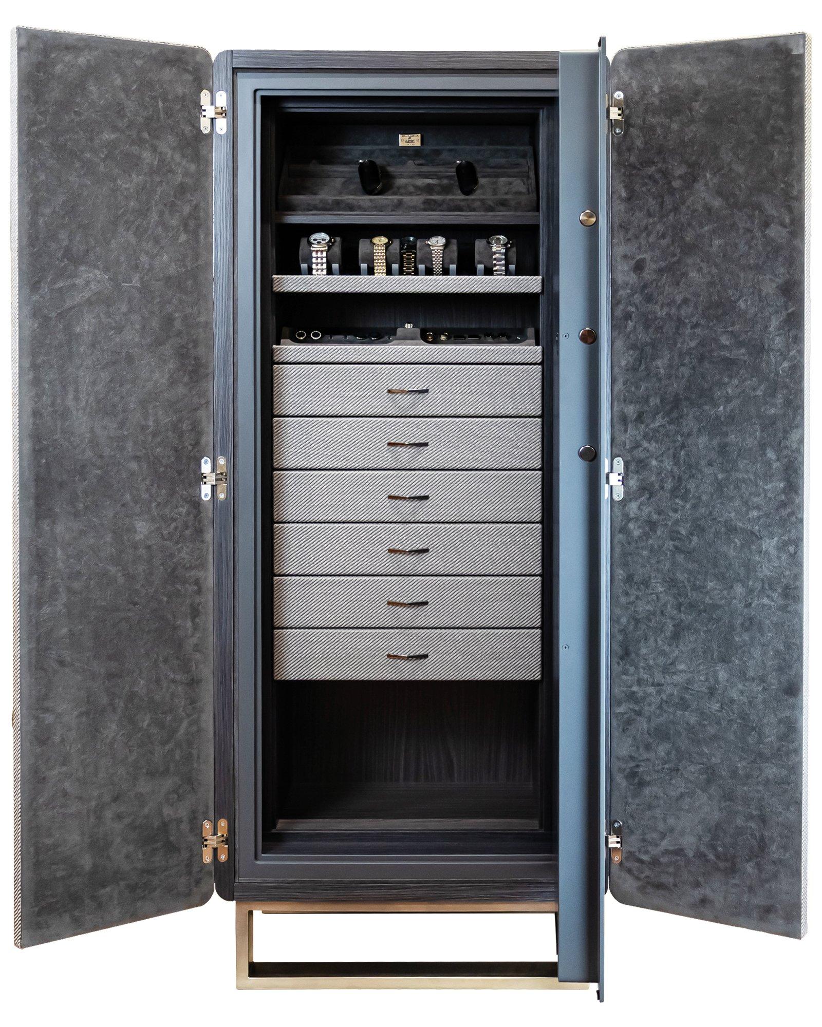 Tedesco Armoire in quercia grigia e tessuto di filato in vendita