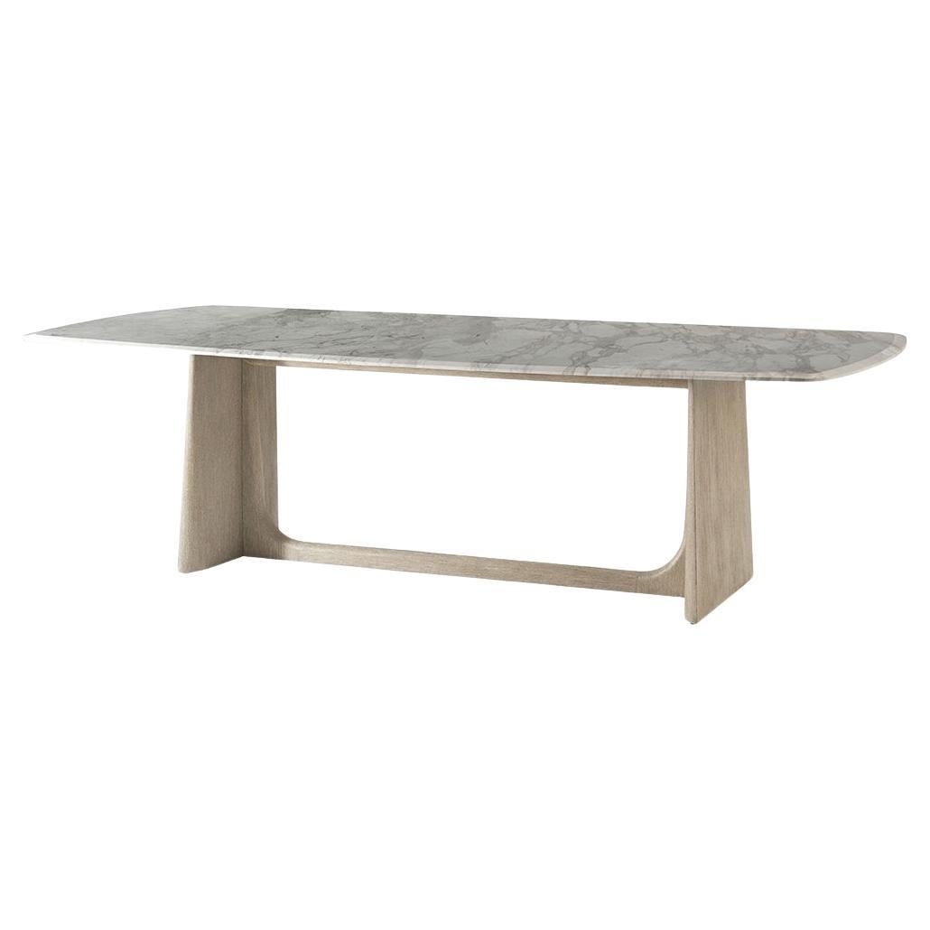 Grey Oak Modern Marble Top Dining Table For Sale