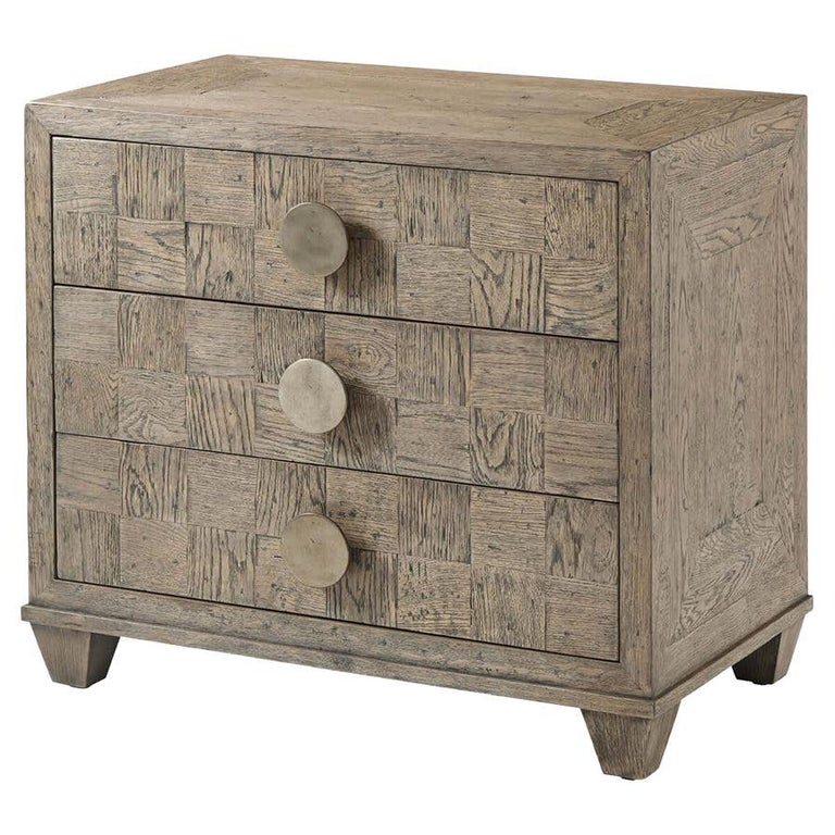 Grey Oak Parquetry Nightstand For Sale at 1stDibs
