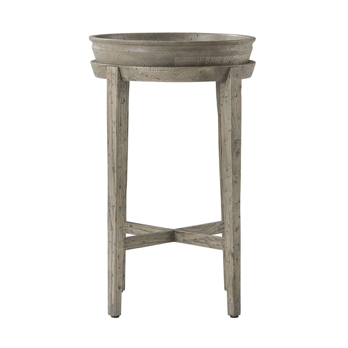 Vietnamese Grey Oak Rustic Accent Table For Sale