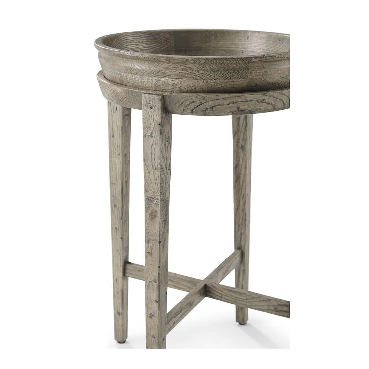 Contemporary Grey Oak Rustic Accent Table For Sale