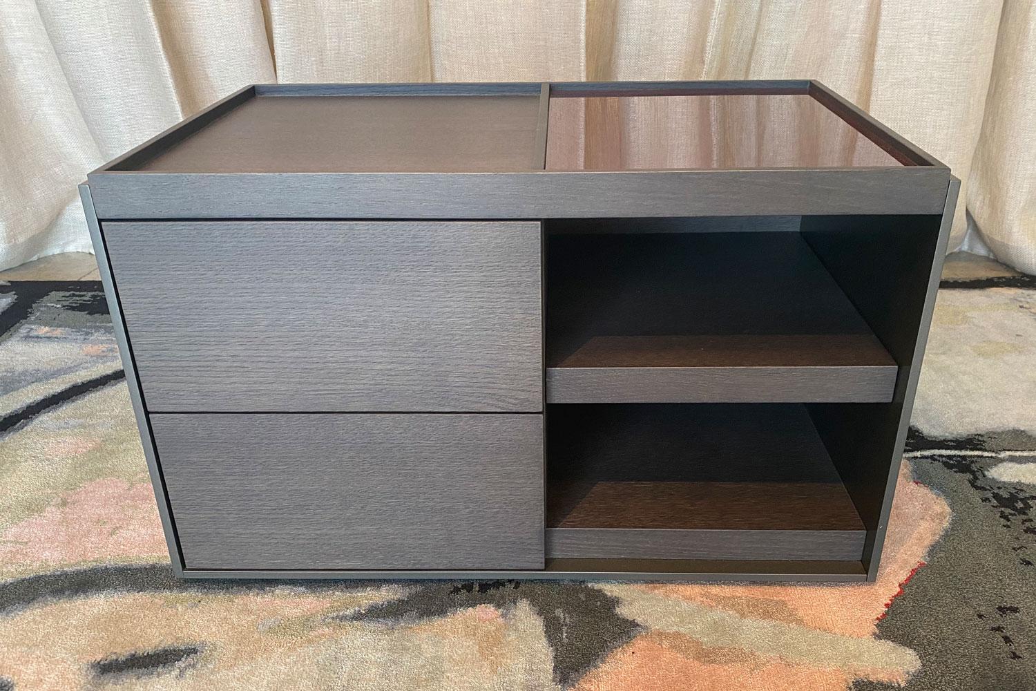 Modern Grey Oak Wood Side Table with Drawers + Compartments, B&B Italia