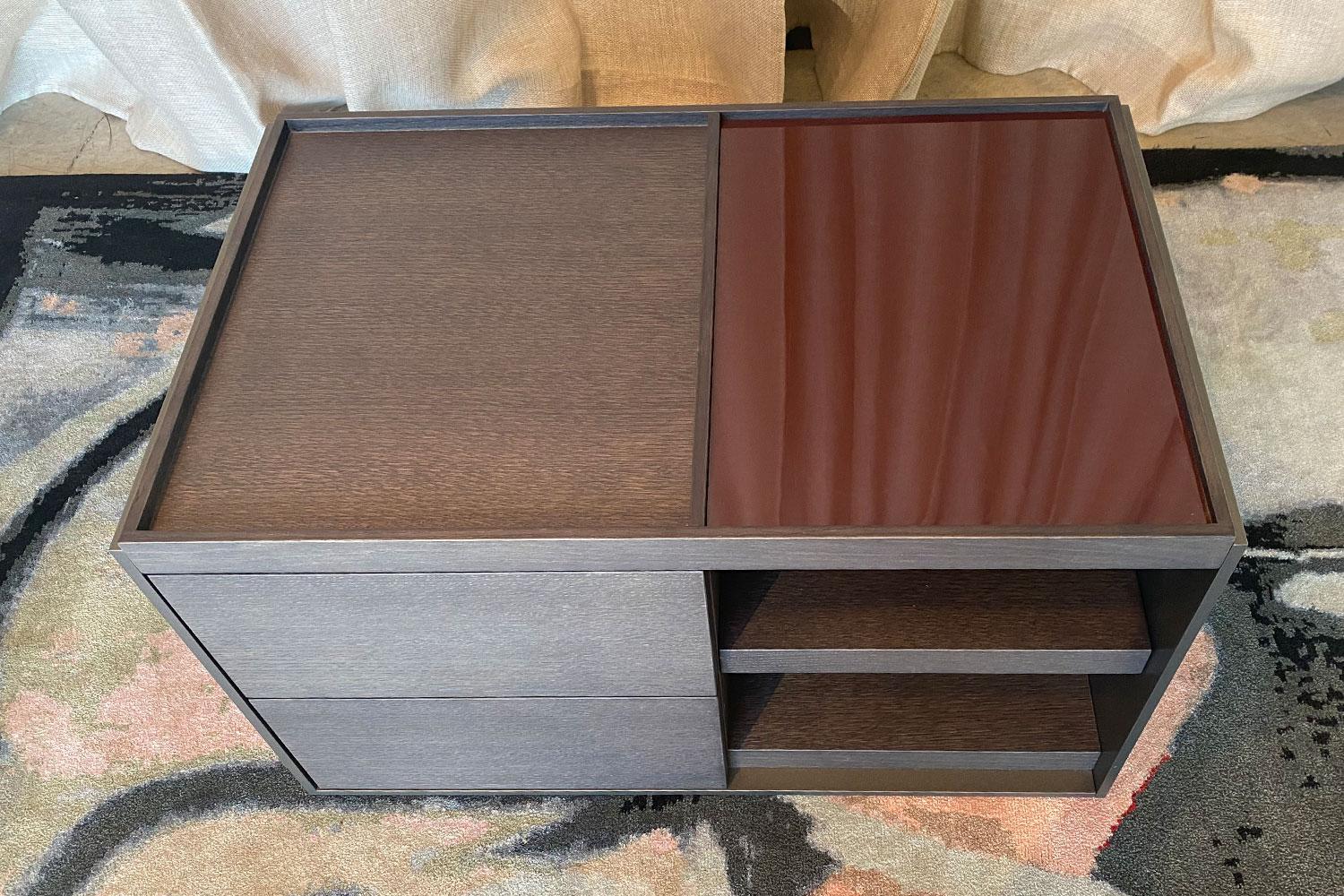 Italian Grey Oak Wood Side Table with Drawers + Compartments, B&B Italia