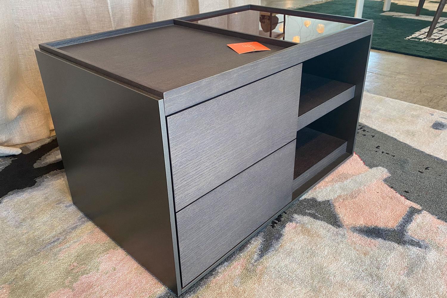 Lacquered Grey Oak Wood Side Table with Drawers + Compartments, B&B Italia