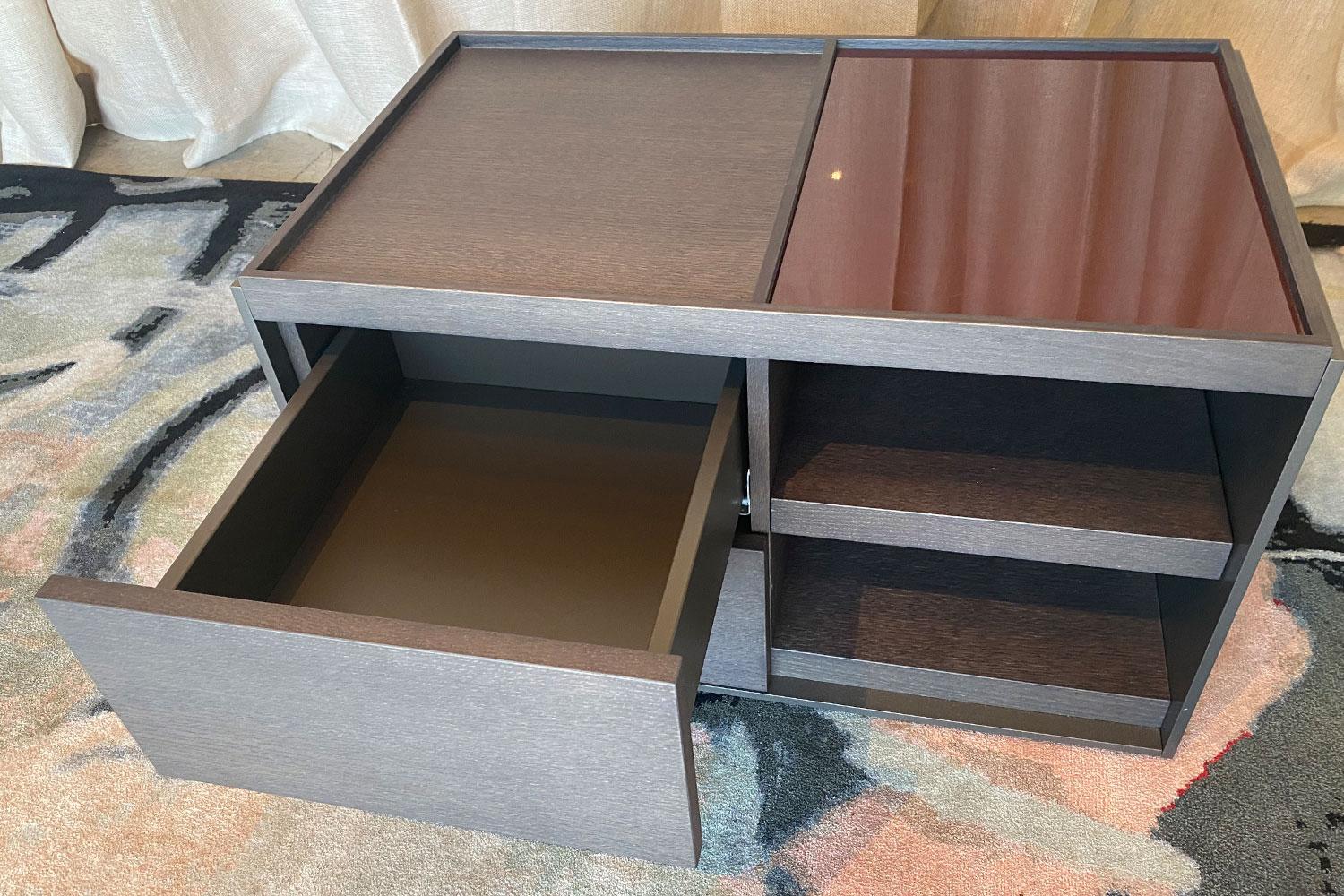 Grey Oak Wood Side Table with Drawers + Compartments, B&B Italia In Good Condition In Tulsa, OK