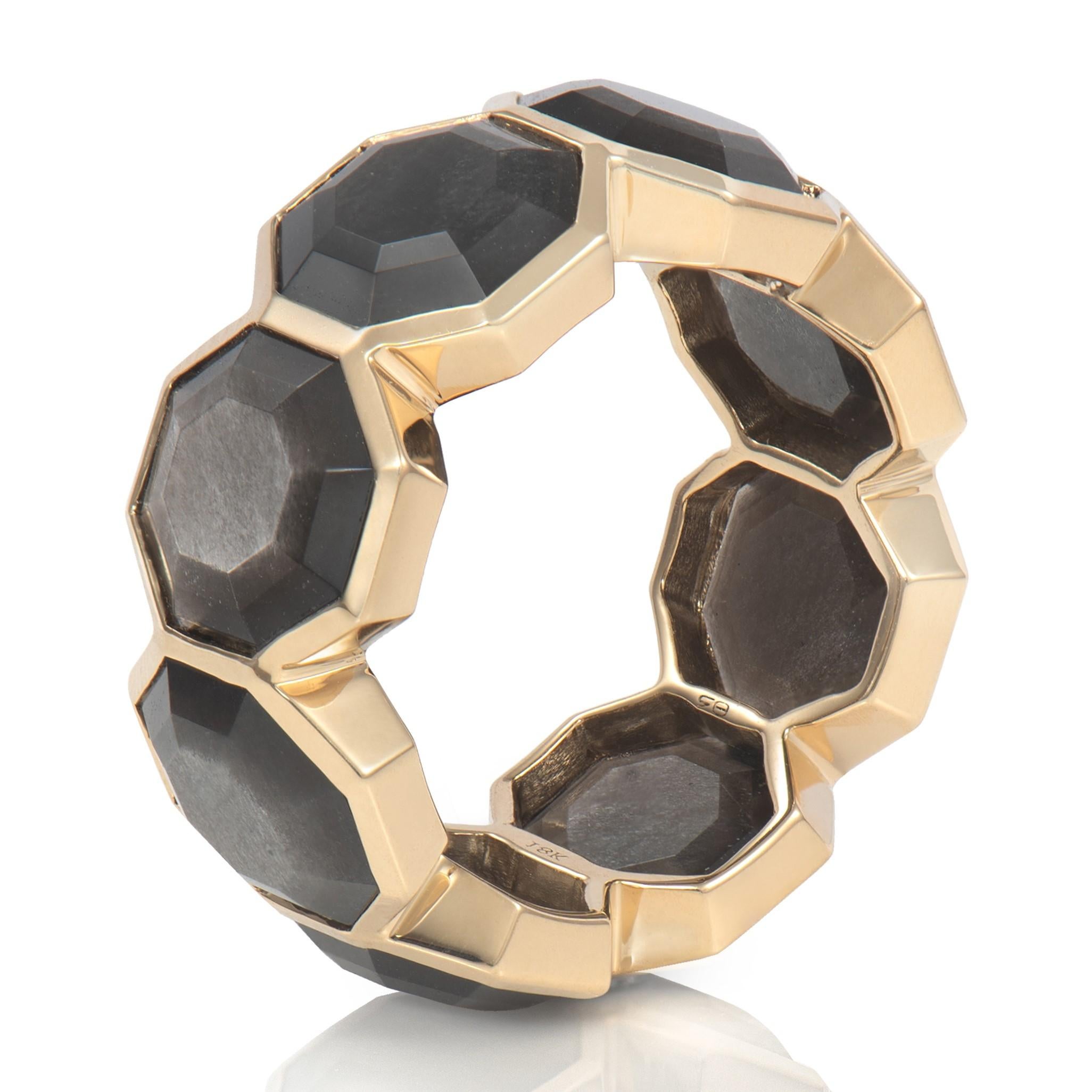 For Sale:  Grey Obsidian Russell Ring in 18 Karat Yellow Gold 3