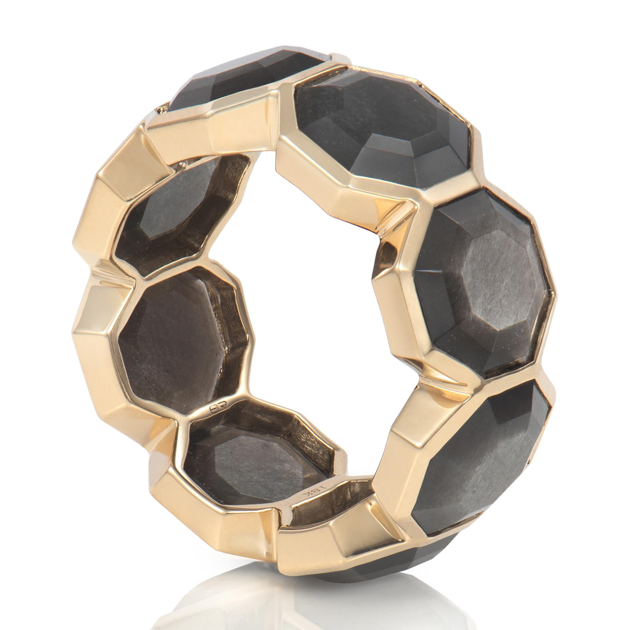 For Sale:  Grey Obsidian Russell Ring in 18 Karat Yellow Gold 5