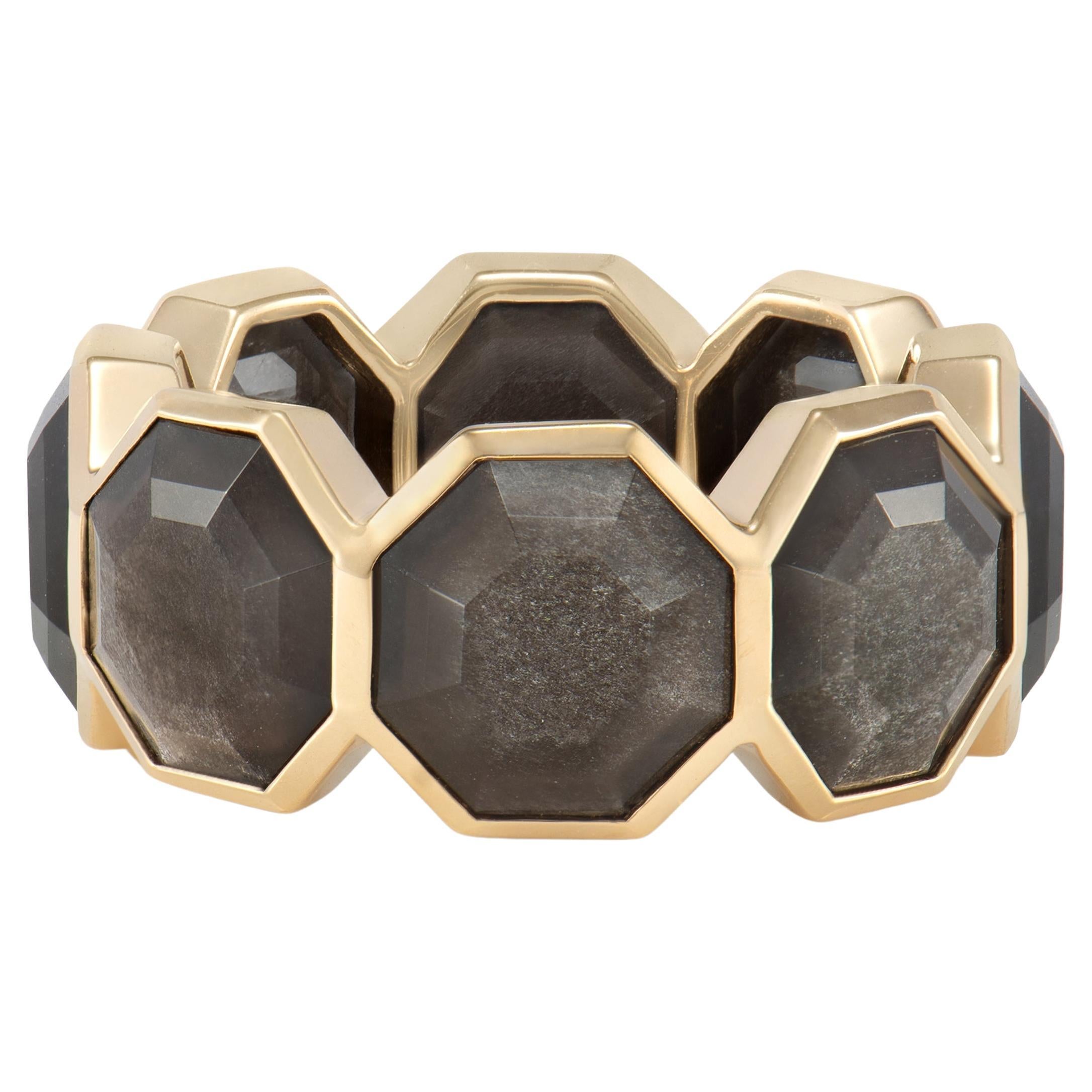 Grauer Obsidian Russell Ring aus 18 Karat Gelbgold
