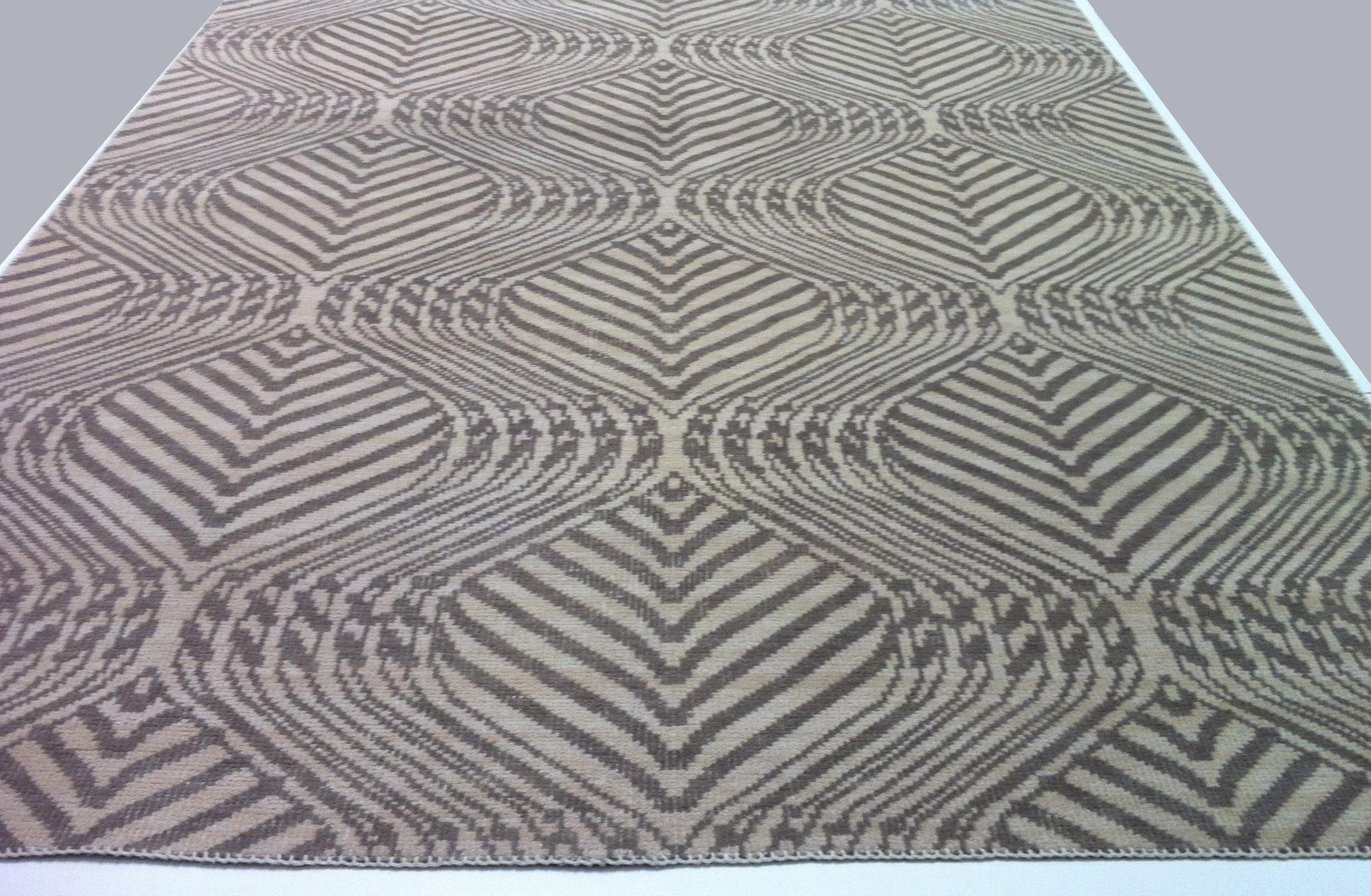 Annodato a mano Tappeto grigio con motivo Ogee in vendita