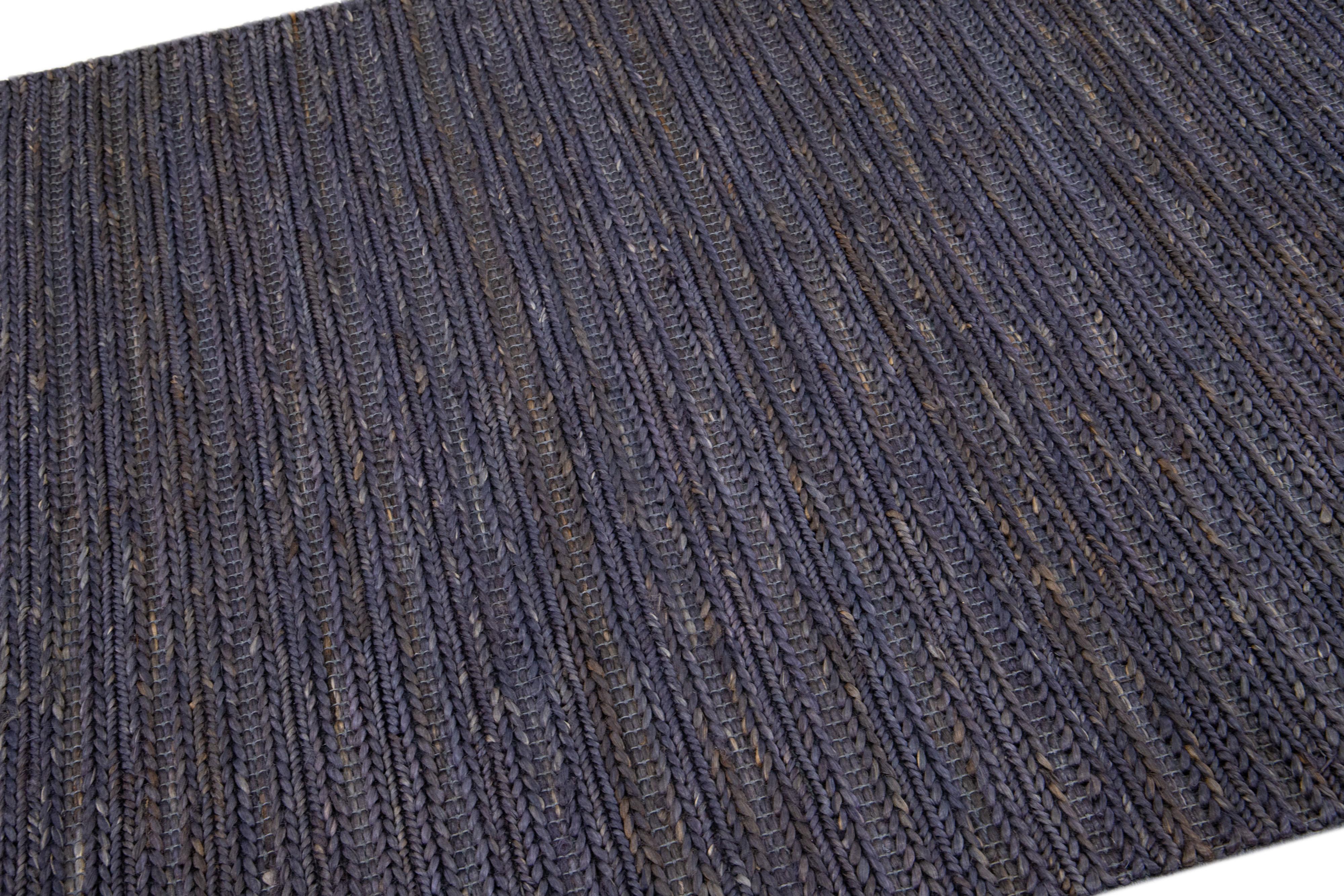 Grau-Onyx Moderne Natürliche Textur Handgewebte Jute & Baumwolle Teppichfläche  (Organische Moderne) im Angebot