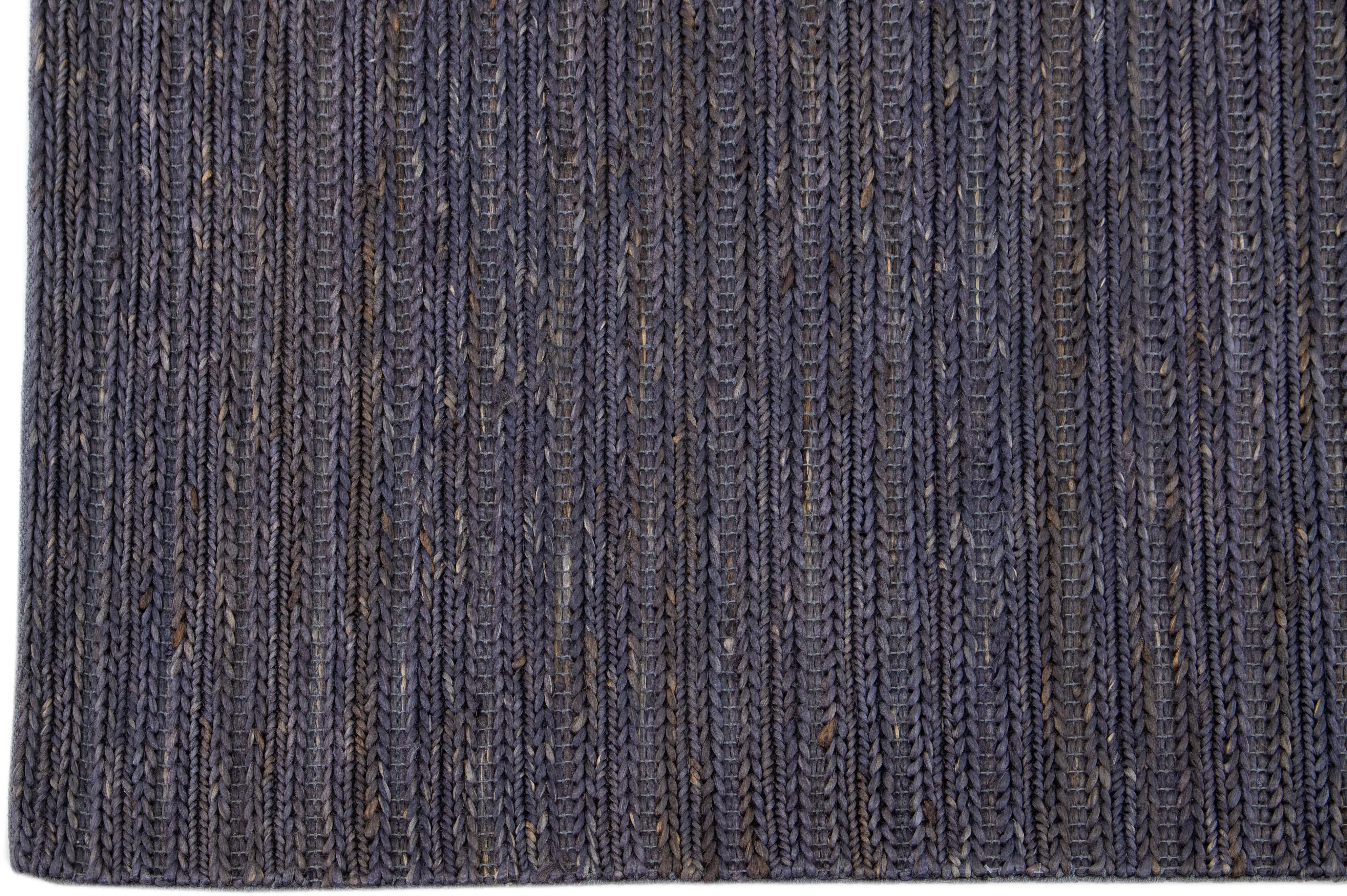 Hand-Woven Grey-Onyx Modern Natural Texture Hand Woven Jute & Cotton Area Rug  For Sale