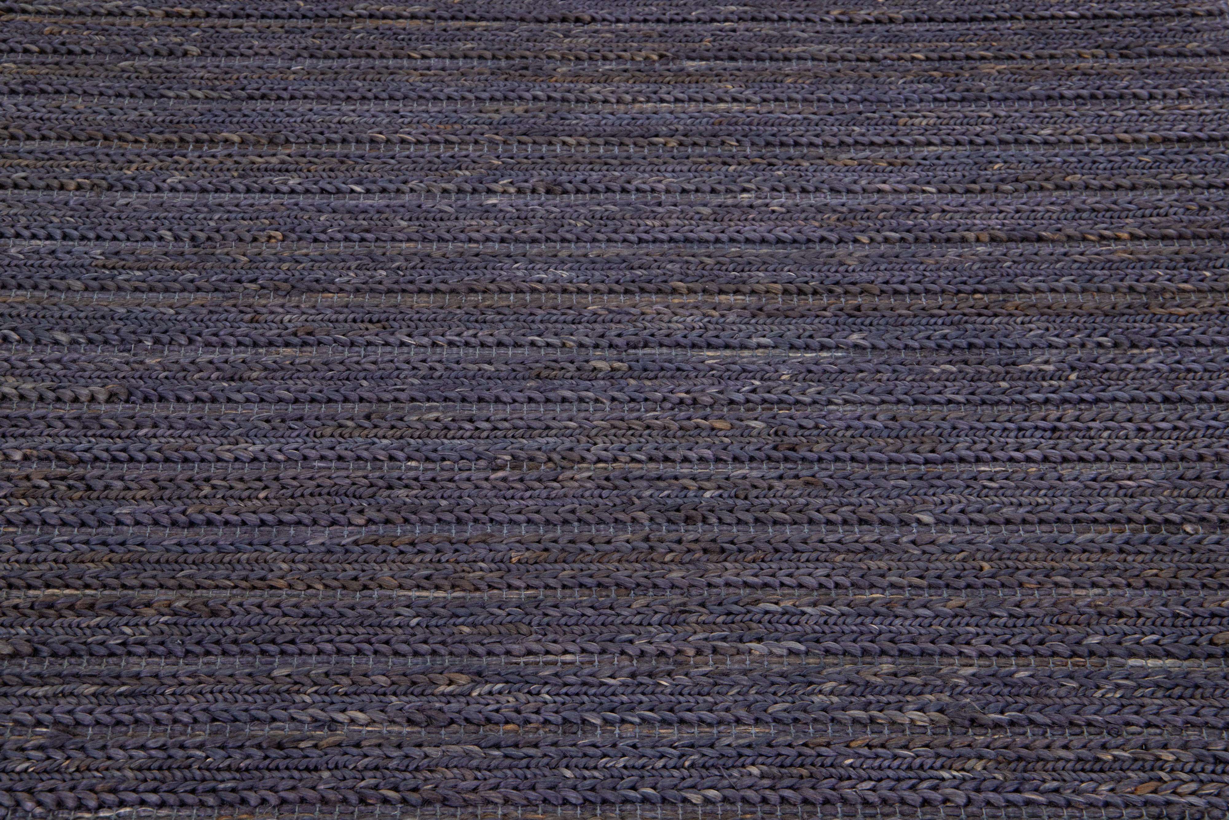 Grau-Onyx Moderne Natürliche Textur Handgewebte Jute & Baumwolle Teppichfläche  (21. Jahrhundert und zeitgenössisch) im Angebot