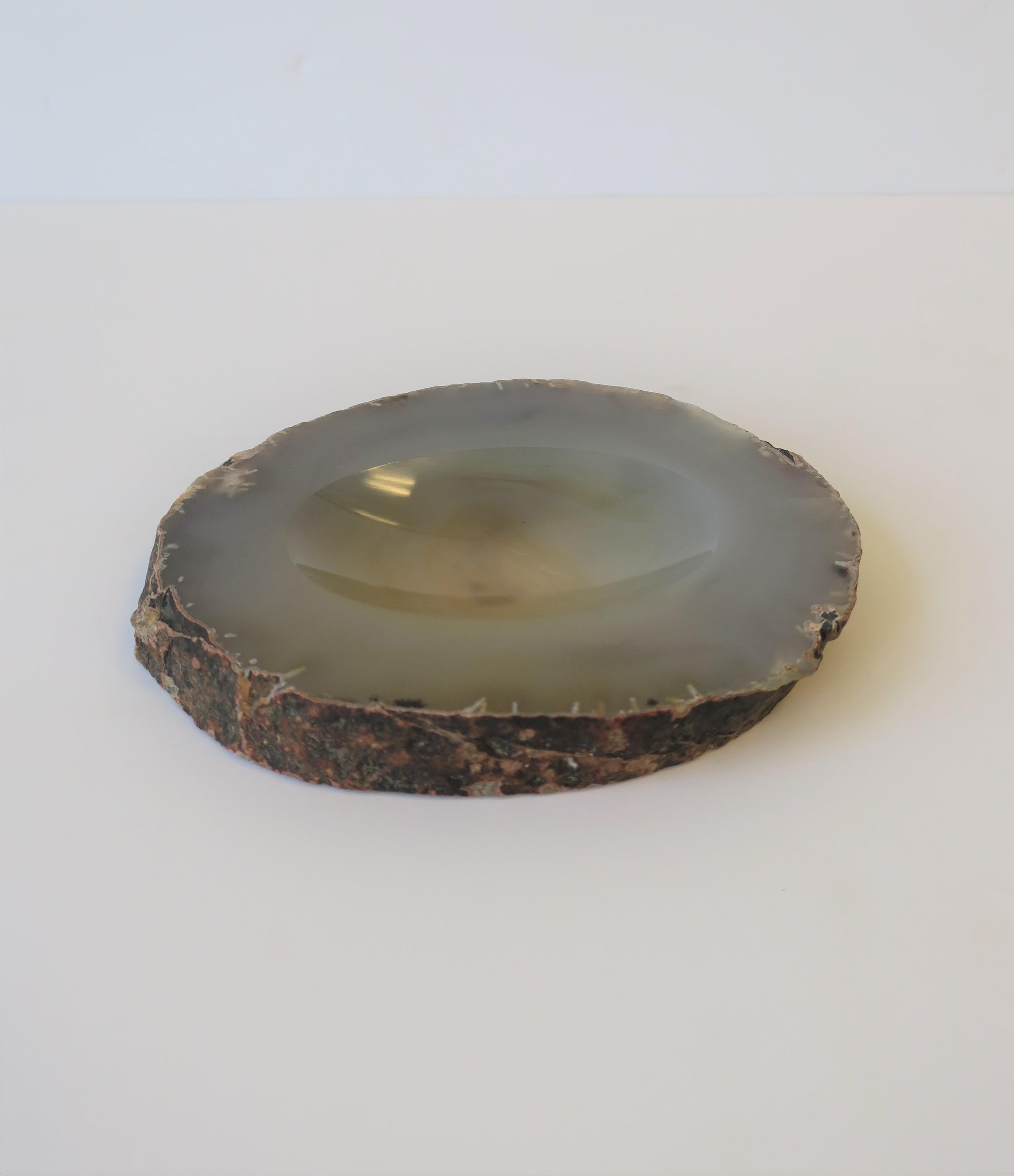 Grey Agate Vessel Bowl or Decorative Object 1