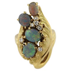 Vintage Grey Opal, Diamond, 18k Yellow Gold Ring