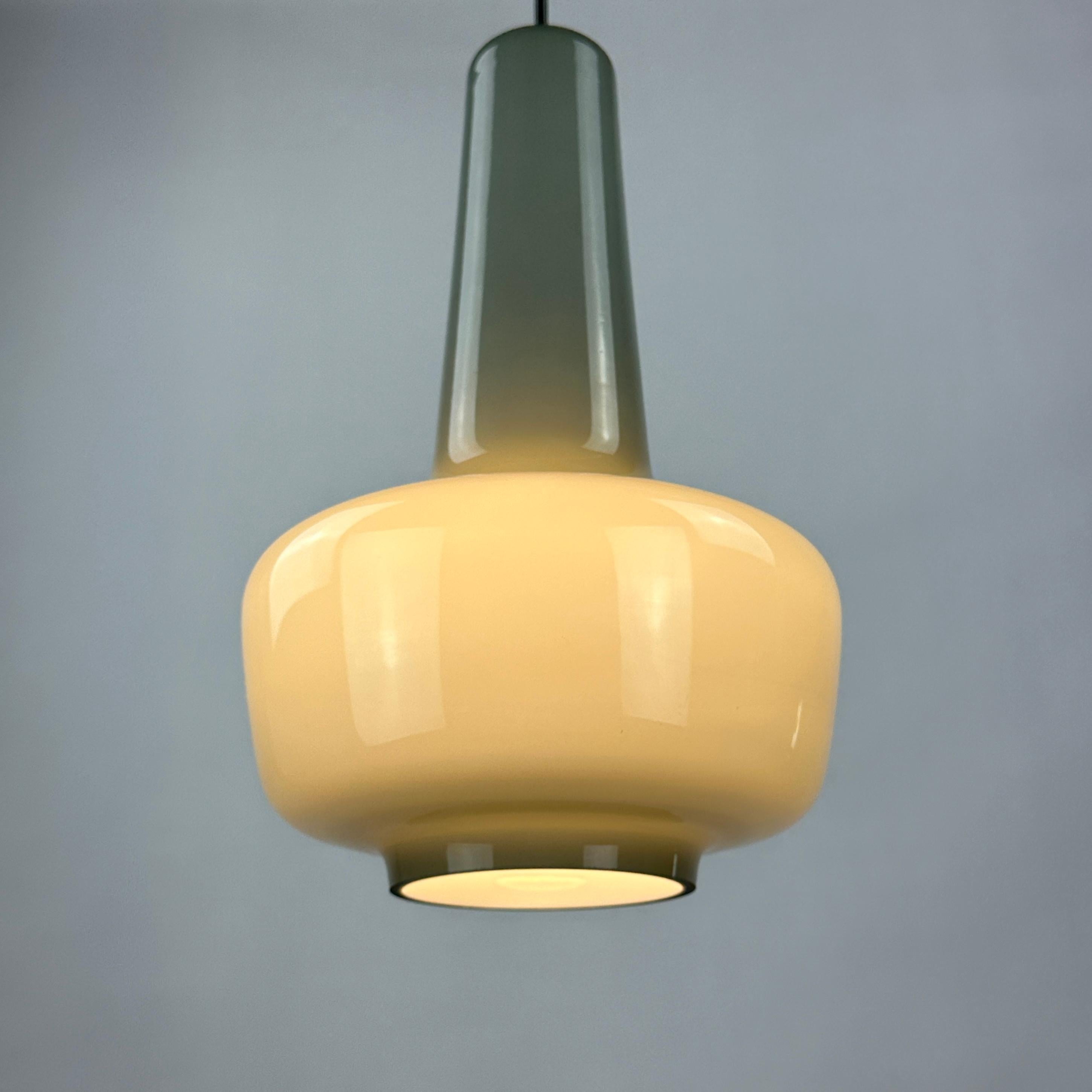 Mid-Century Modern Grey opaline glass pendant lamp KRETA for Holmegaard by Jacob Bang 1960 For Sale