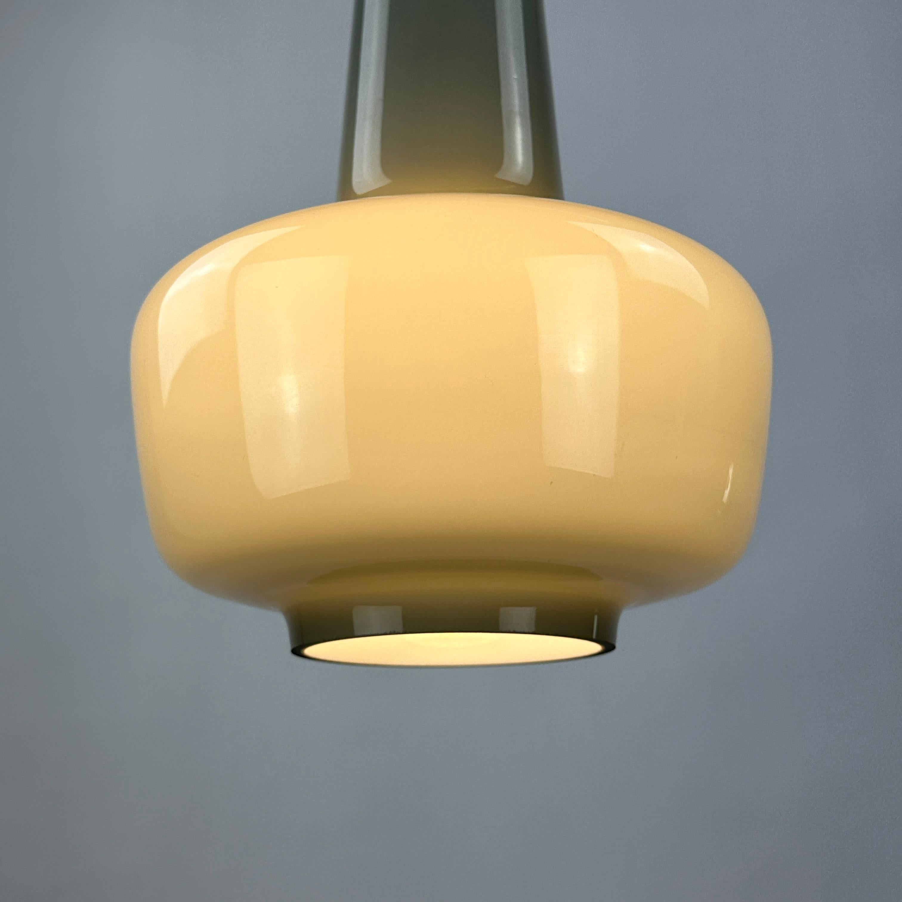 Grey opaline glass pendant lamp KRETA for Holmegaard by Jacob Bang 1960 In Excellent Condition For Sale In TERHEIJDEN, NB