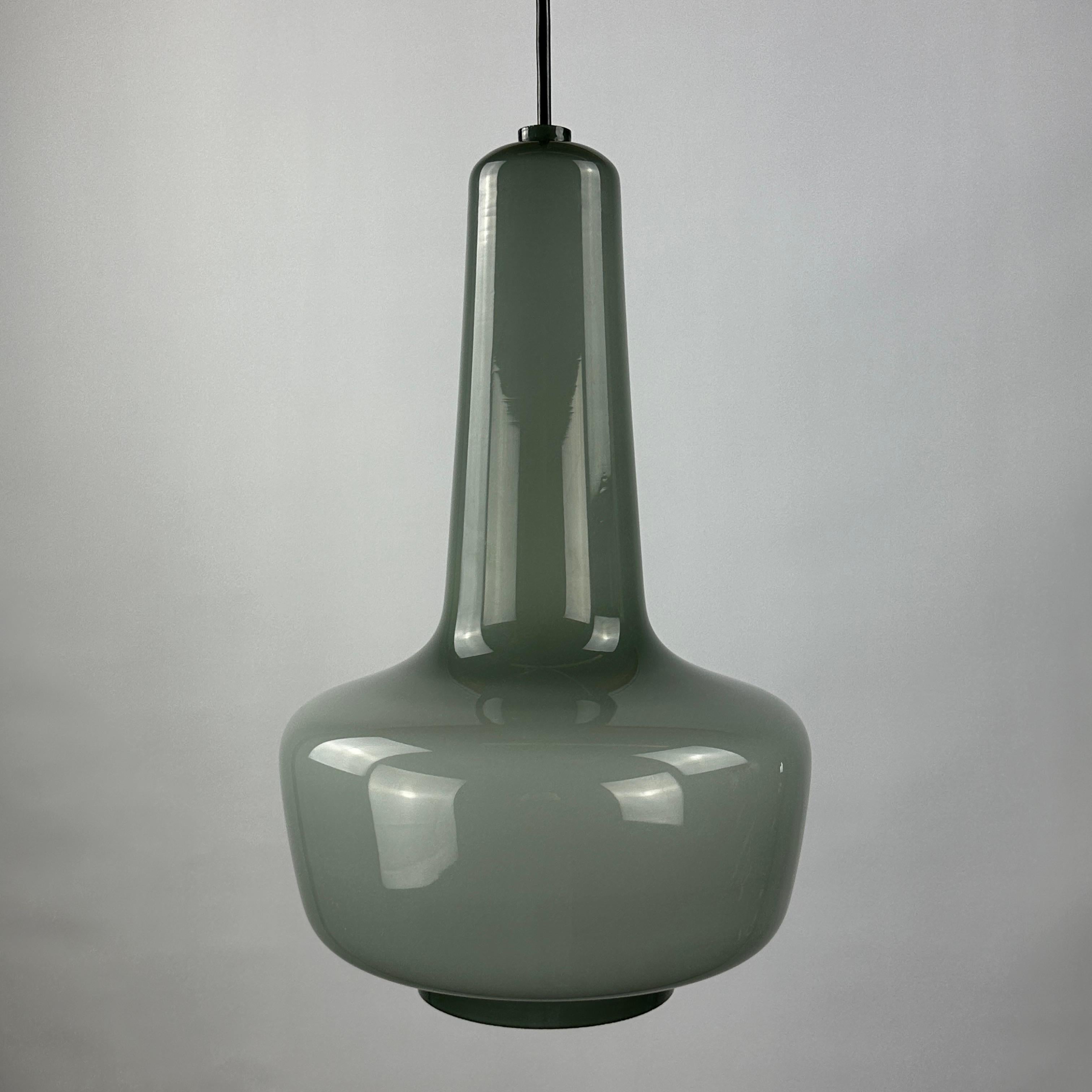 Glass Grey opaline glass pendant lamp KRETA for Holmegaard by Jacob Bang 1960 For Sale