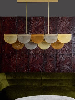 Grey, Orange and Pale Yellow Murano Glass Long Chandelier