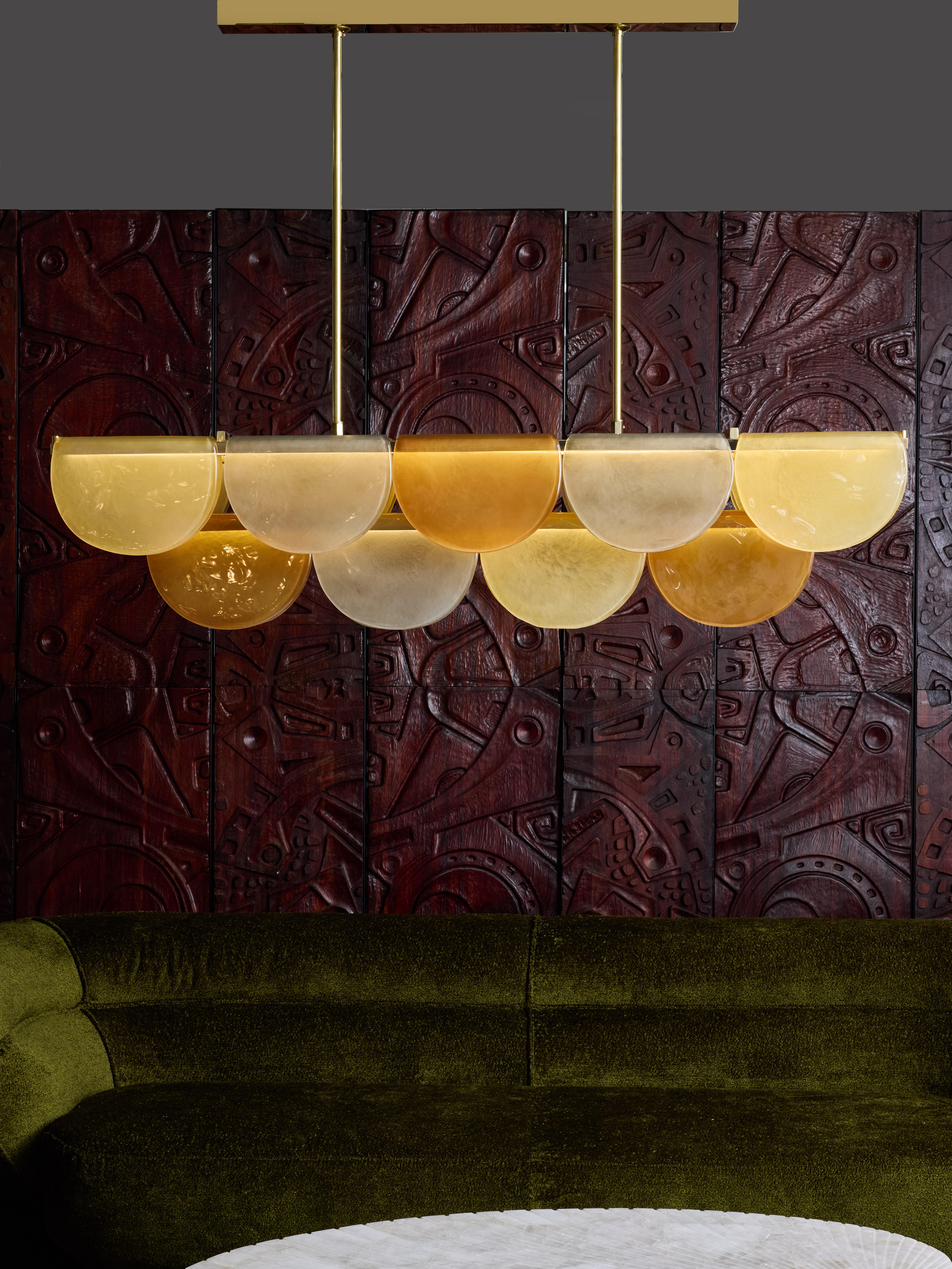 Modern Grey, Orange and Pale Yellow Murano Glass Long Chandelier For Sale