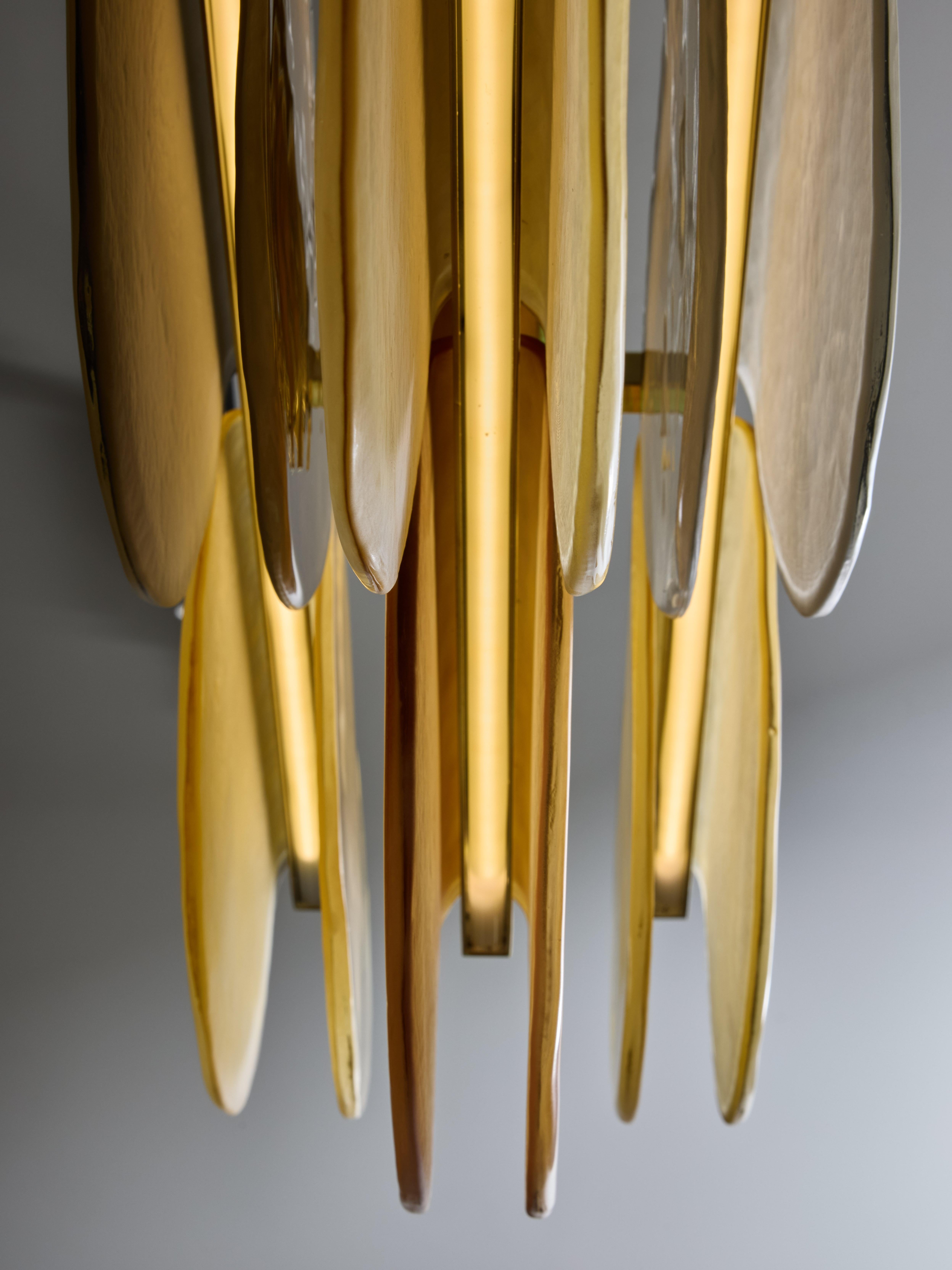 Grey, Orange and Pale Yellow Murano Glass Long Chandelier In New Condition For Sale In Saint-Ouen, IDF