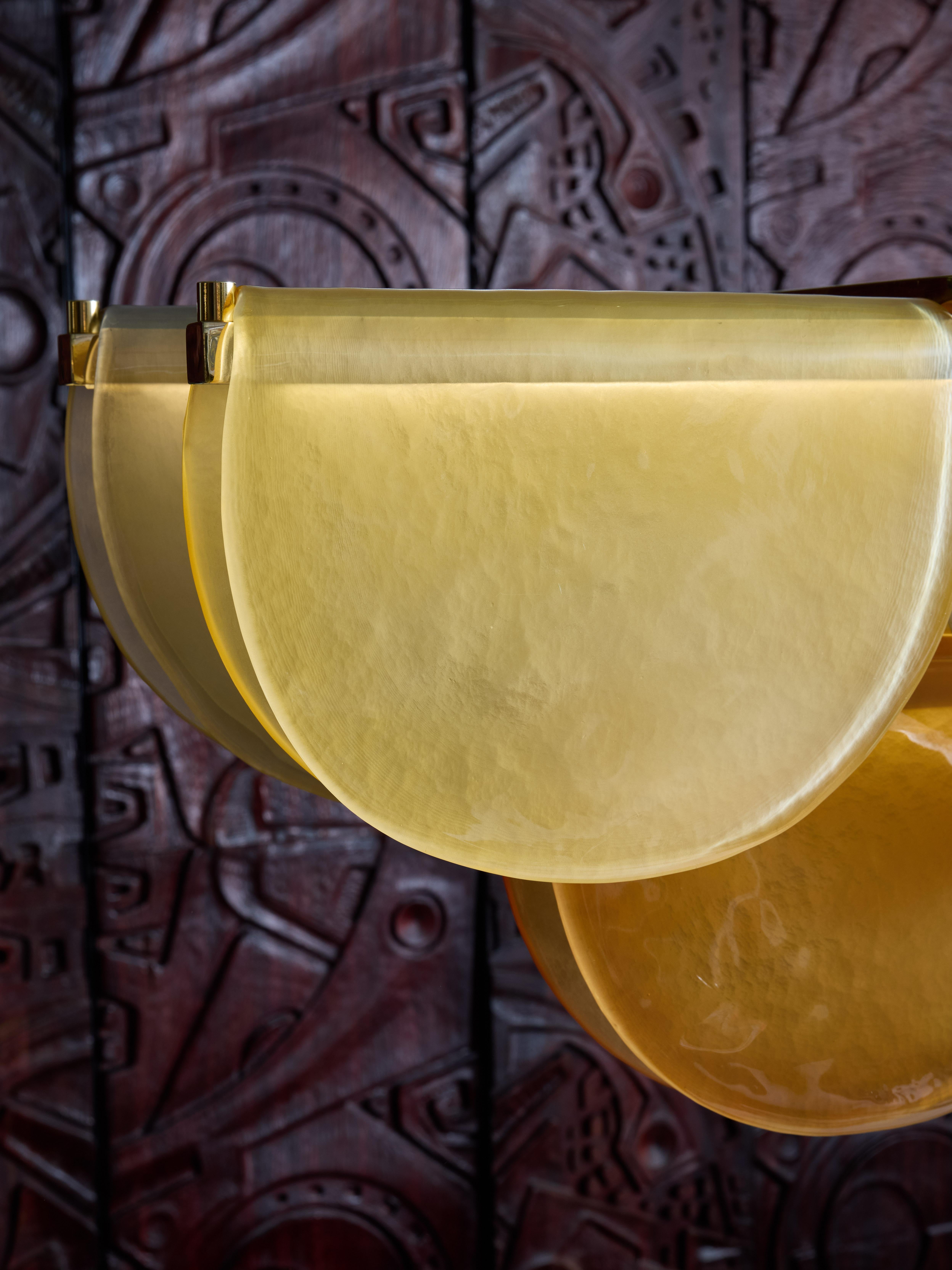 Contemporary Grey, Orange and Pale Yellow Murano Glass Long Chandelier For Sale