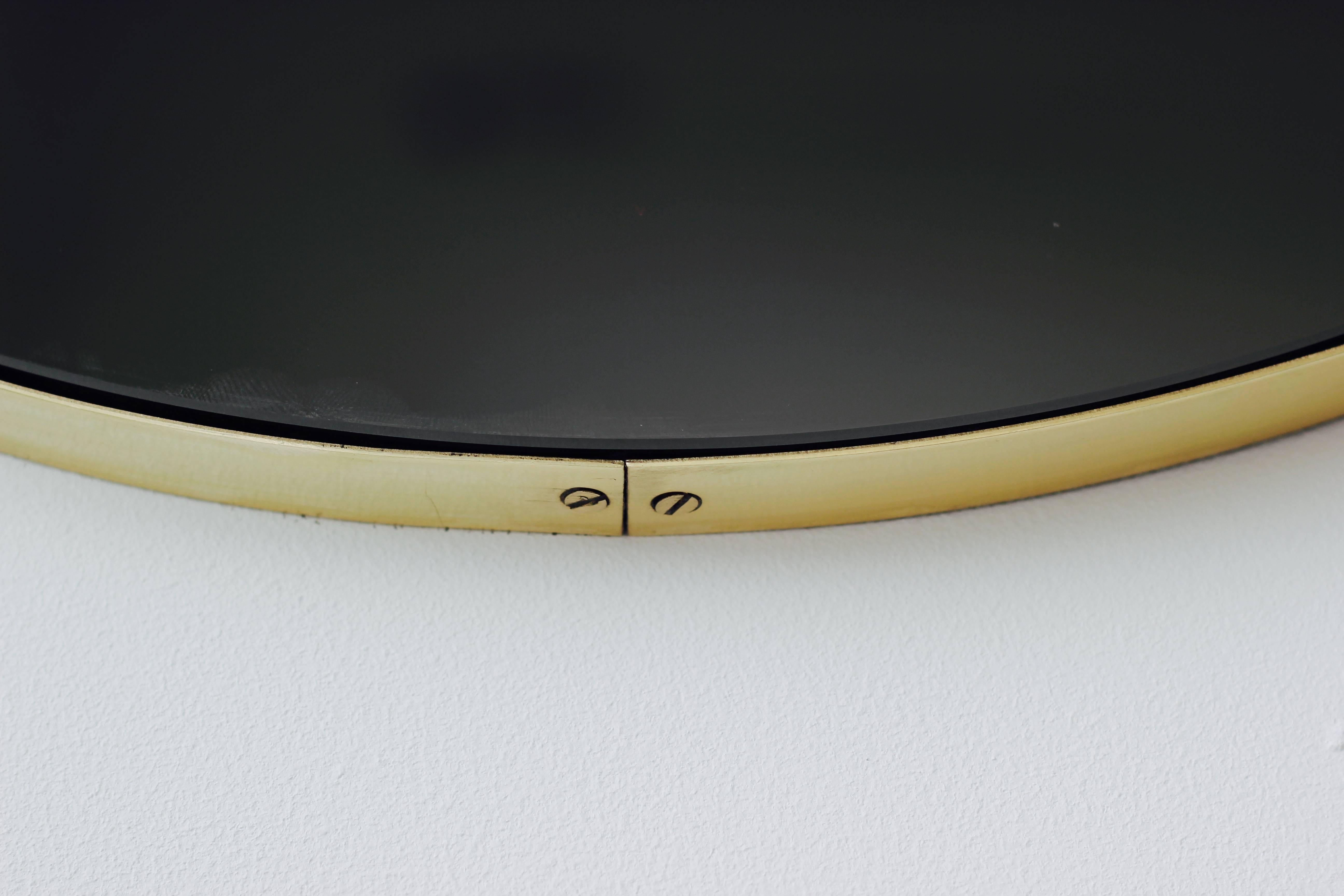 Orbis Black Tinted Round Contemporary Mirror with a Brass Frame, XL In New Condition For Sale In London, GB