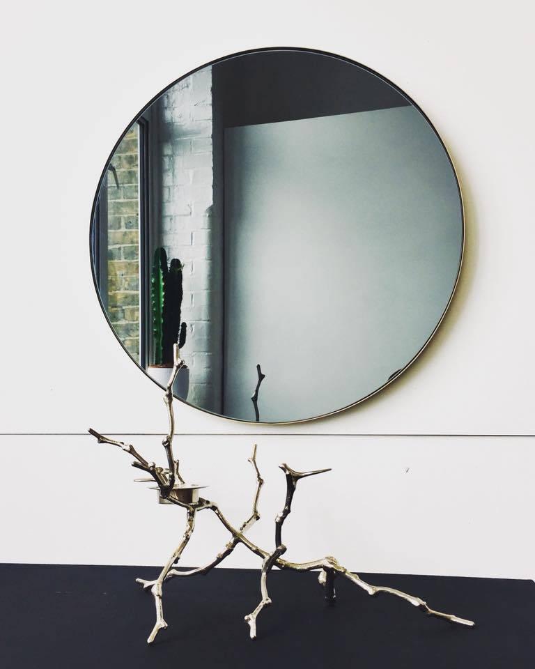 Black Tinted Orbis Round Mirror With Polished Brass Frame Dia 50cm Black Tinted Orbis Round Mirror With Polished Brass Frame Dia 50cm 19 7